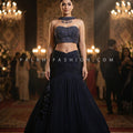 Glamorous Midnight Blue Mermaid Indo - Western Lehenga with Beaded Corset & Choker | Palkhi Fashion