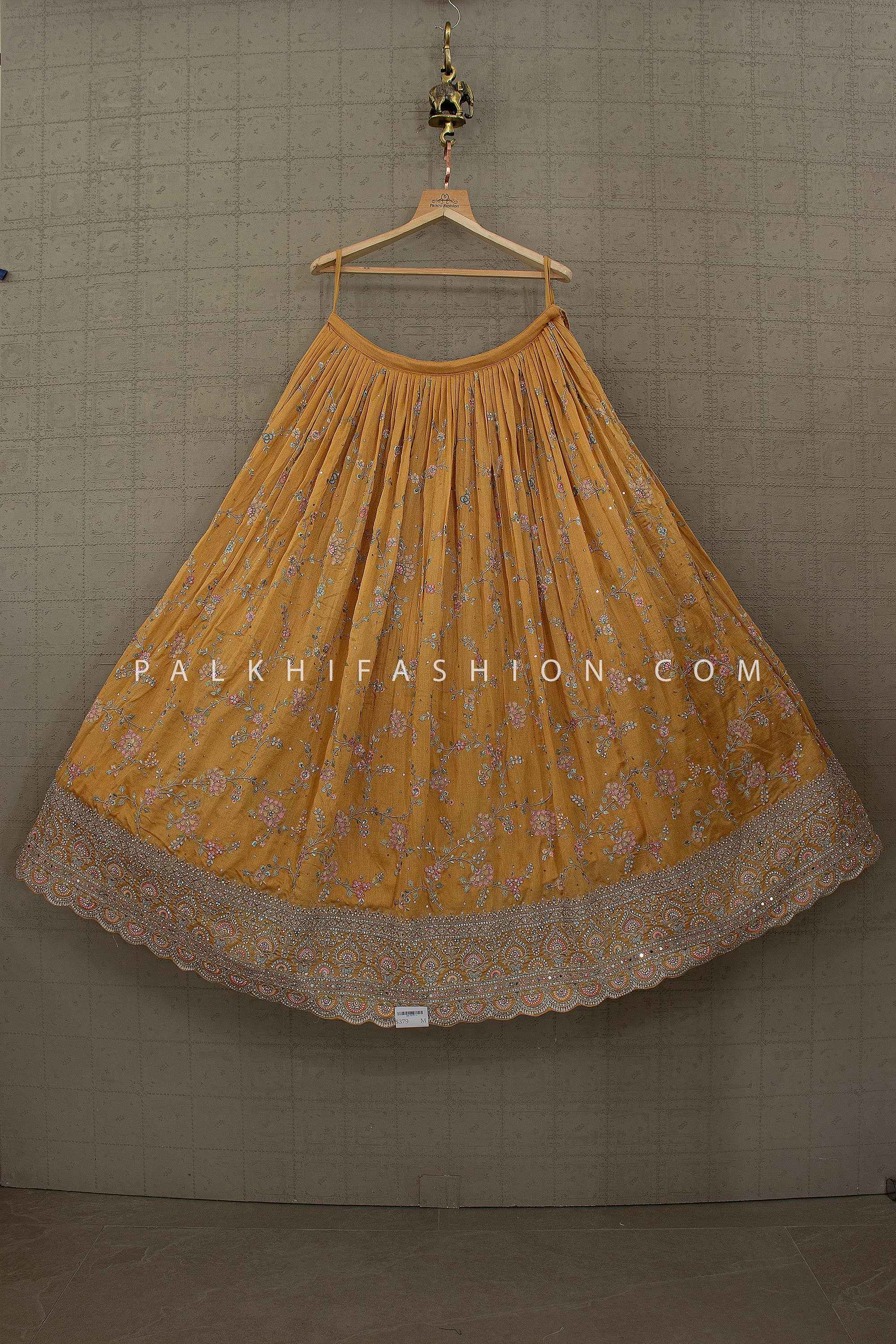 Golden Bloom — Mustard Yellow Floral Embroidered Lehenga Choli | Palkhi Fashion