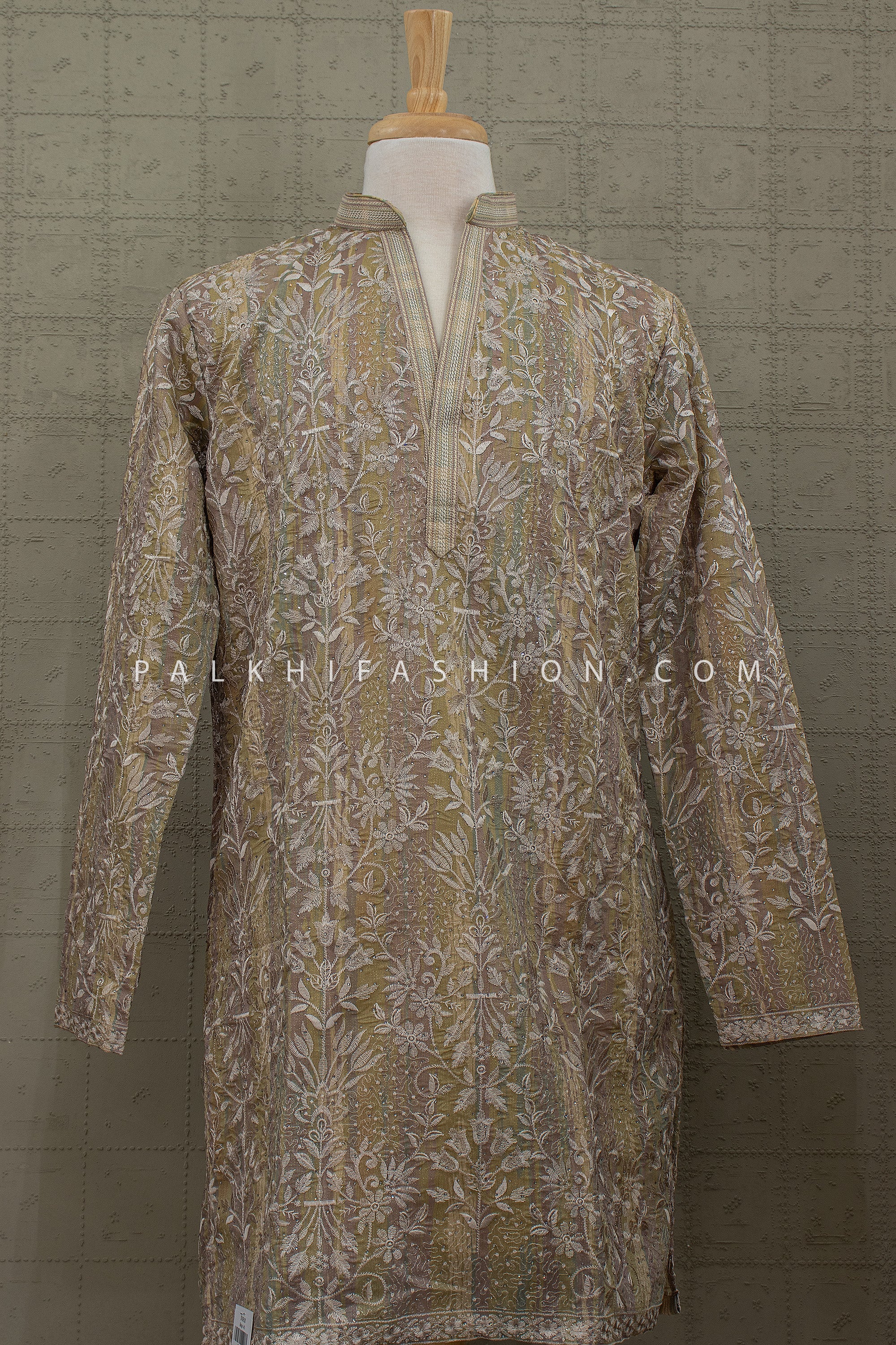 Golden Heritage Luxe – Champagne Beige Embroidered Kurta Set – Palkhi Fashion