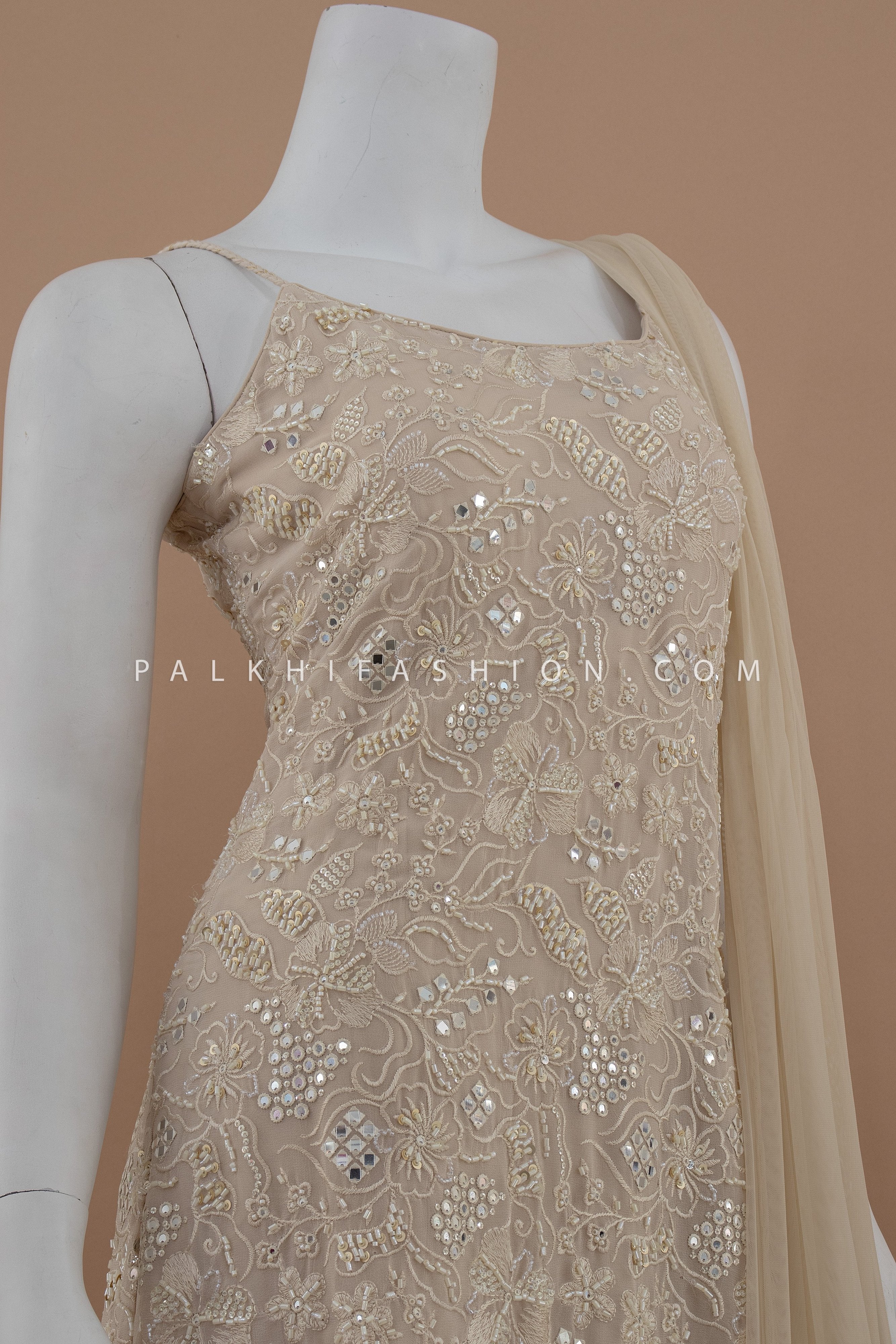 Golden Hour Glam : Champagne Palazzo Outfit with Beads Embroidery – Palkhi Fashion