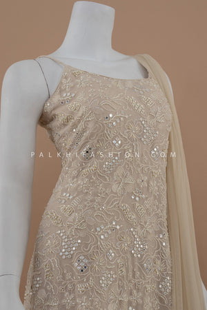 Golden Hour Glam : Champagne Palazzo Outfit with Beads Embroidery – Palkhi Fashion
