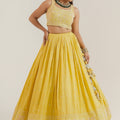 Grace & Grandeur: Yellow Lehenga Choli with Bead & Handwork – Palkhi Fashion