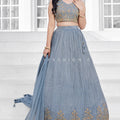 Grace in Grey: Grey Soft Silk Girls Lehenga Choli with Elegant Embroidery Work