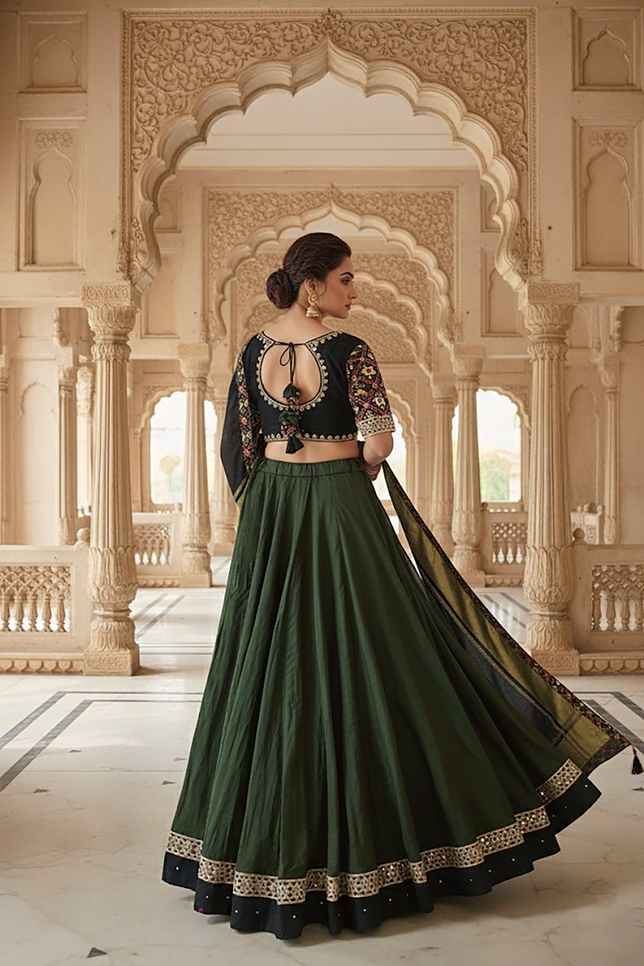 Green & Black Mirror - Work Chaniya Choli with Patola Blouse – Palkhi Fashion