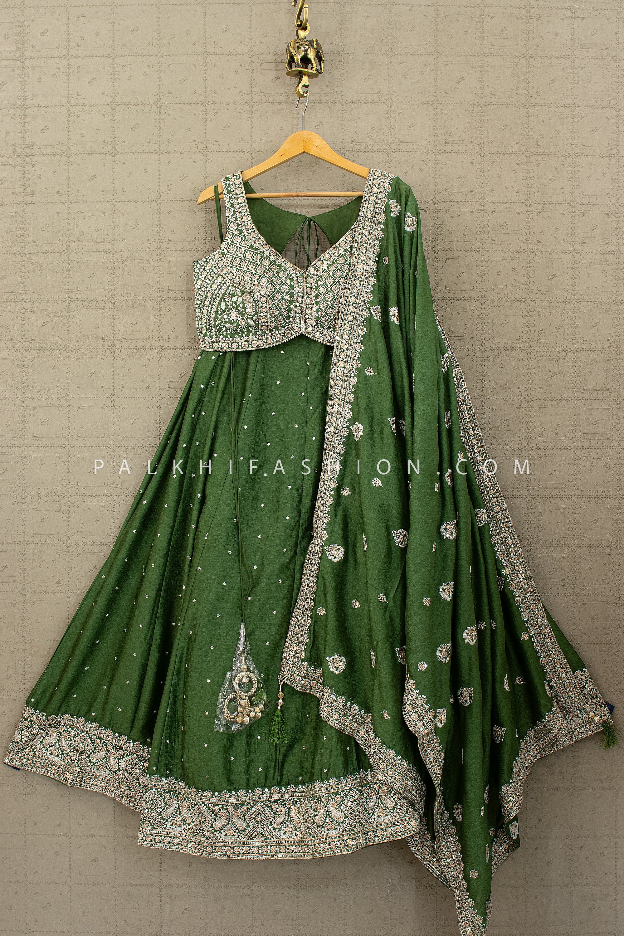 Green Lehenga Choli Set with Elegant Embroidery | Palkhi Fashion Houston