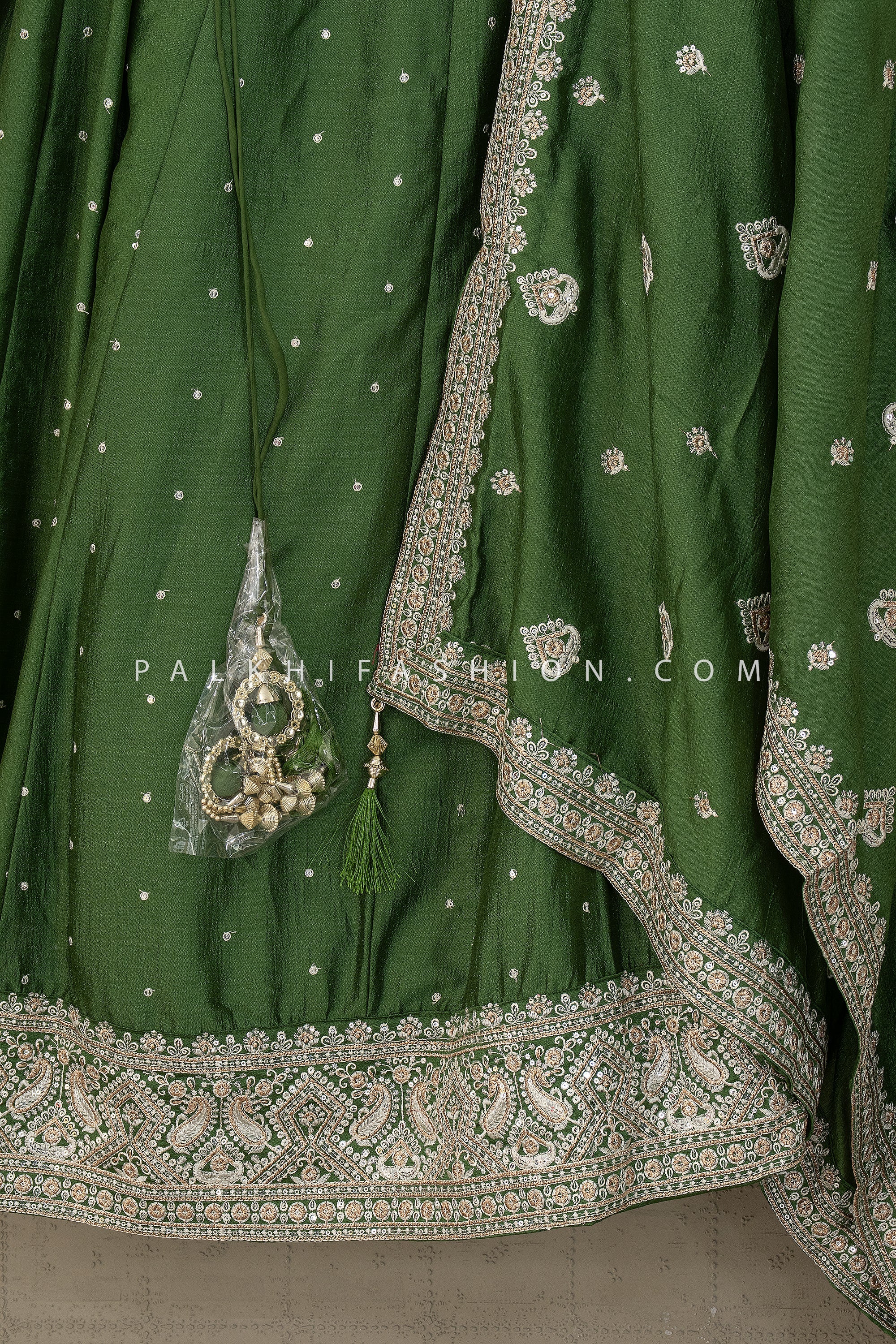 Green Lehenga Choli Set with Elegant Embroidery | Palkhi Fashion Houston
