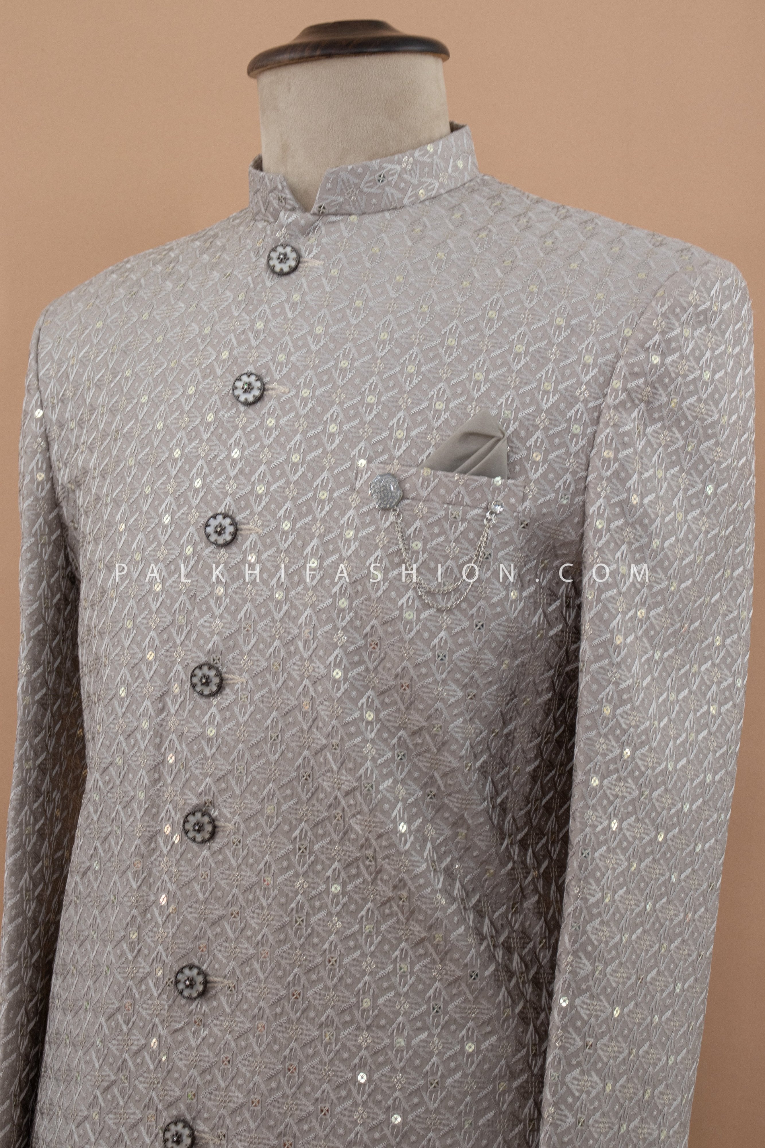 Grey Indo - Western Set with Thread & Sequin Embroidery – Palkhi Fashion