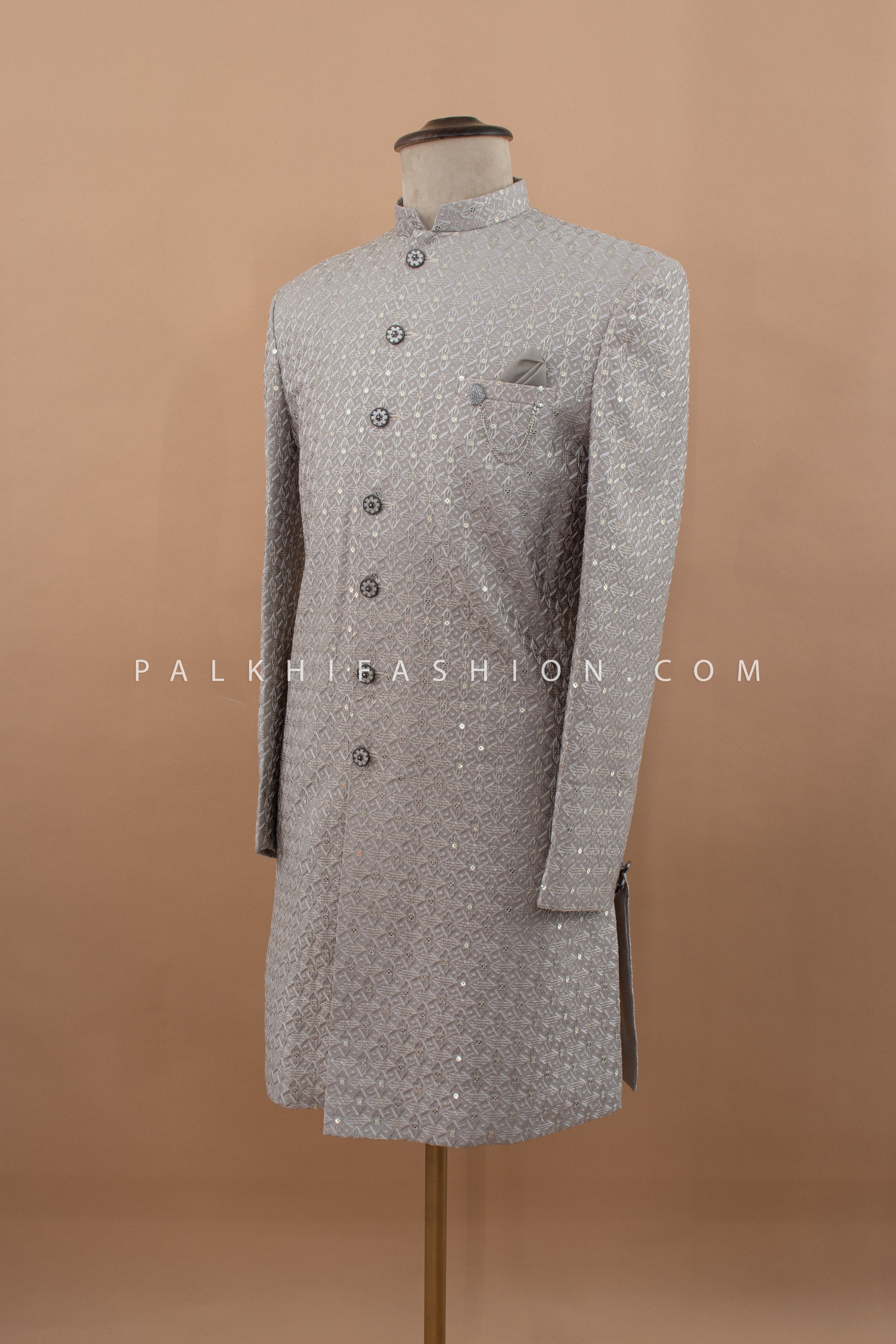 Grey Indo - Western Set with Thread & Sequin Embroidery – Palkhi Fashion