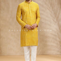 ✨ Haldi Glow: Yellow Men’s Chikankari Kurta Pajama with Petite Sequins – Palkhi Fashion