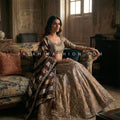 Heritage Antique Gold Brocade Lehenga with Wine Dupatta | Couture Lehenga Palkhi Fashion