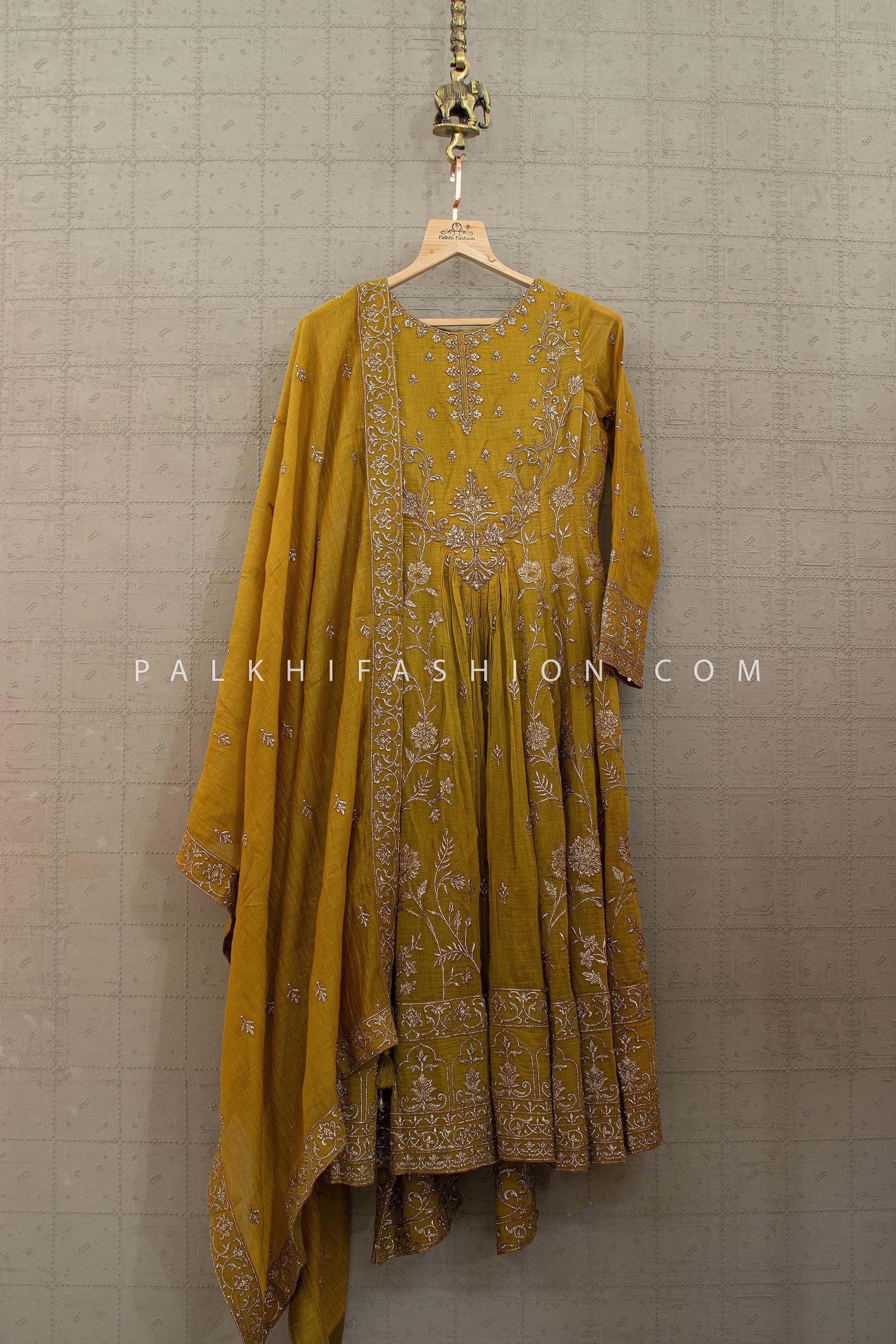 Heritage Glow Edit - Mustard Yellow Chanderi Silk Anarkali Palazzo Set – Palkhi Fashion
