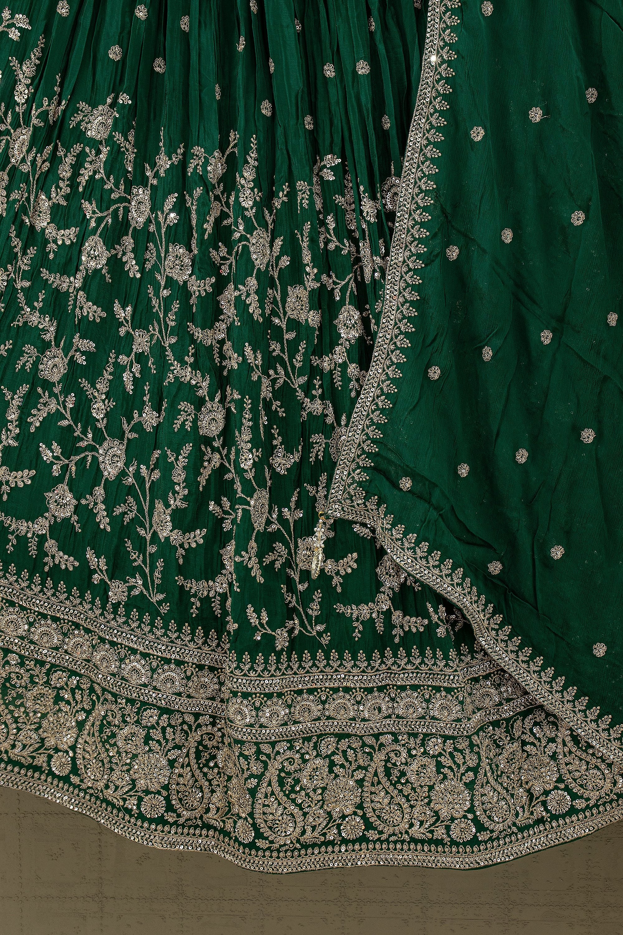 Heritage Green Grandeur - Emerald Green Lehenga Choli with Intricate Embroidery