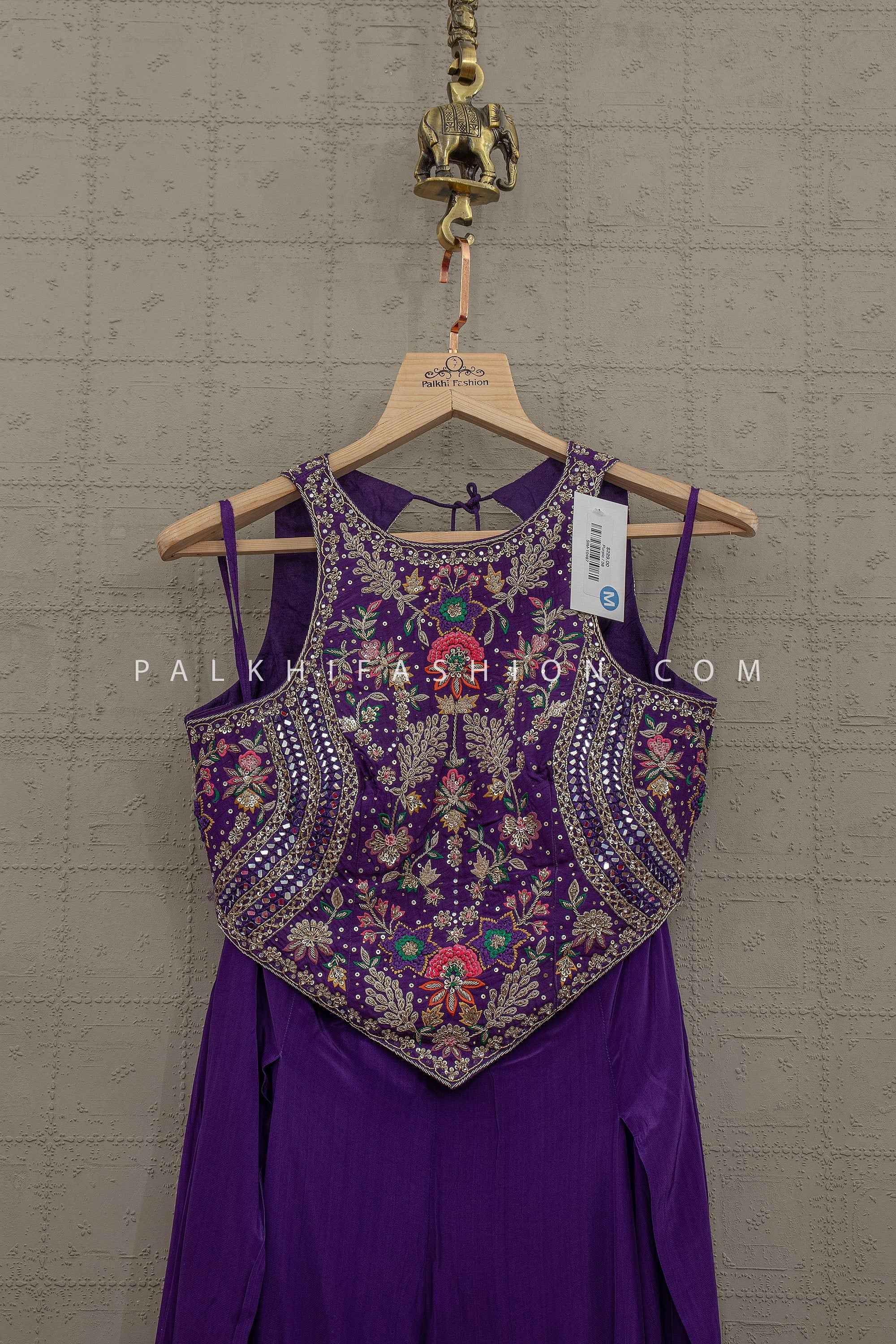 Imperial Violet Glam – Purple Mirror Work Indo-Western Palazzo Ensemble – Palkhi Fashion