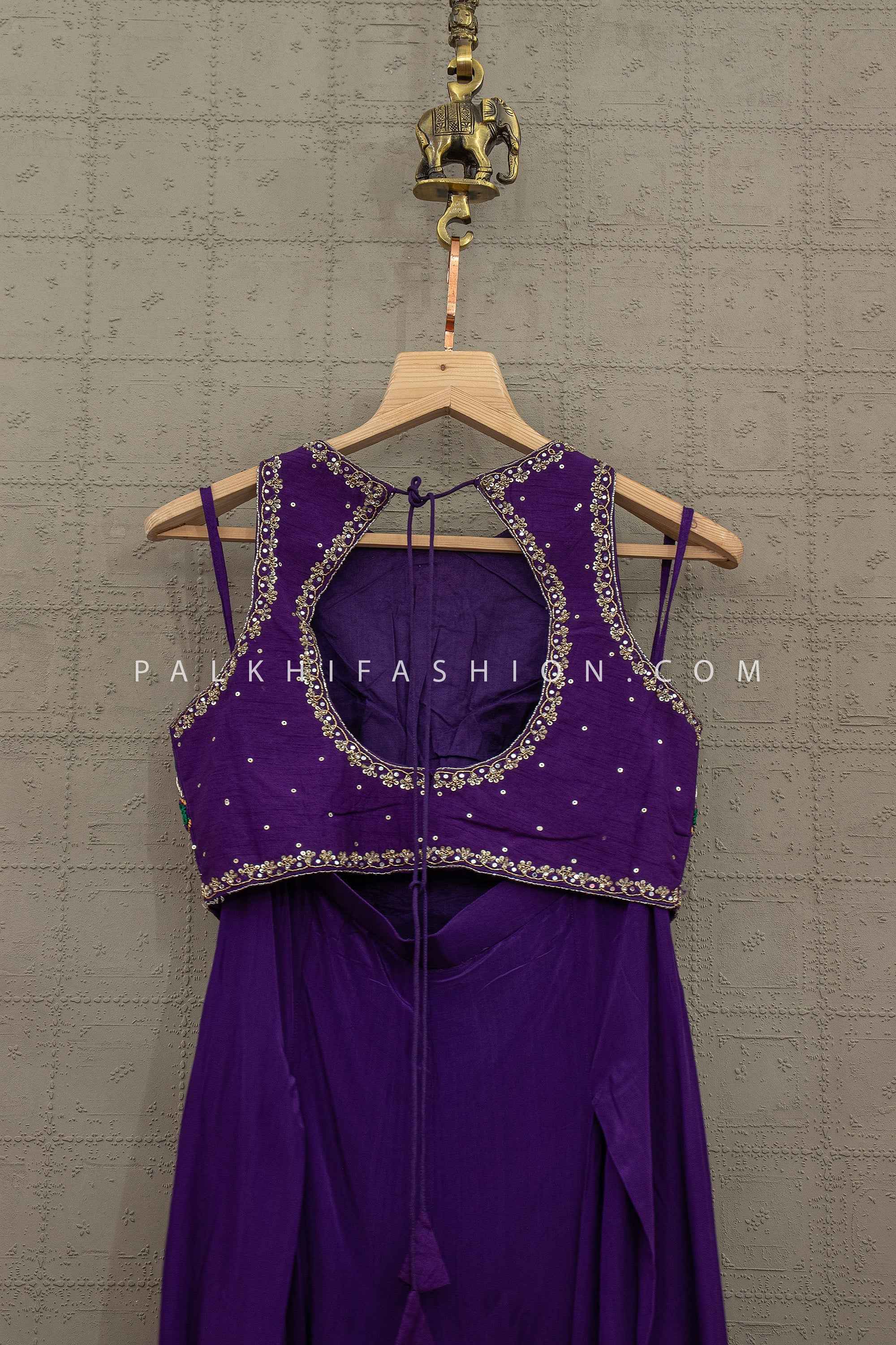 Imperial Violet Glam – Purple Mirror Work Indo-Western Palazzo Ensemble – Palkhi Fashion