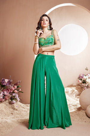 Indie Vogue: Emerald Green Crop Top Palazzo Outfit – Palkhi Fashion
