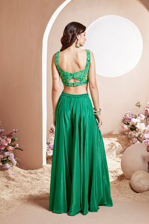 Indie Vogue: Emerald Green Crop Top Palazzo Outfit – Palkhi Fashion