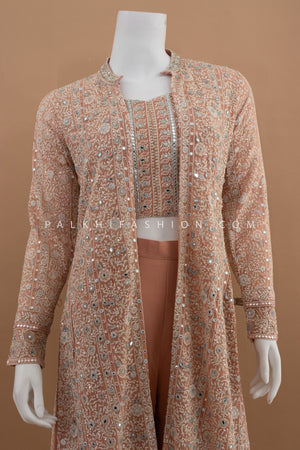 Indo - Western Co - ord Set in Salmon Peach with Hand Embellishments – Palkhi Fashion