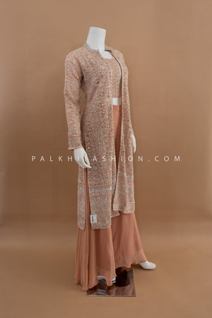 Indo - Western Co - ord Set in Salmon Peach with Hand Embellishments – Palkhi Fashion
