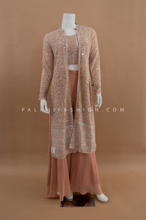 Indo - Western Co - ord Set in Salmon Peach with Hand Embellishments – Palkhi Fashion