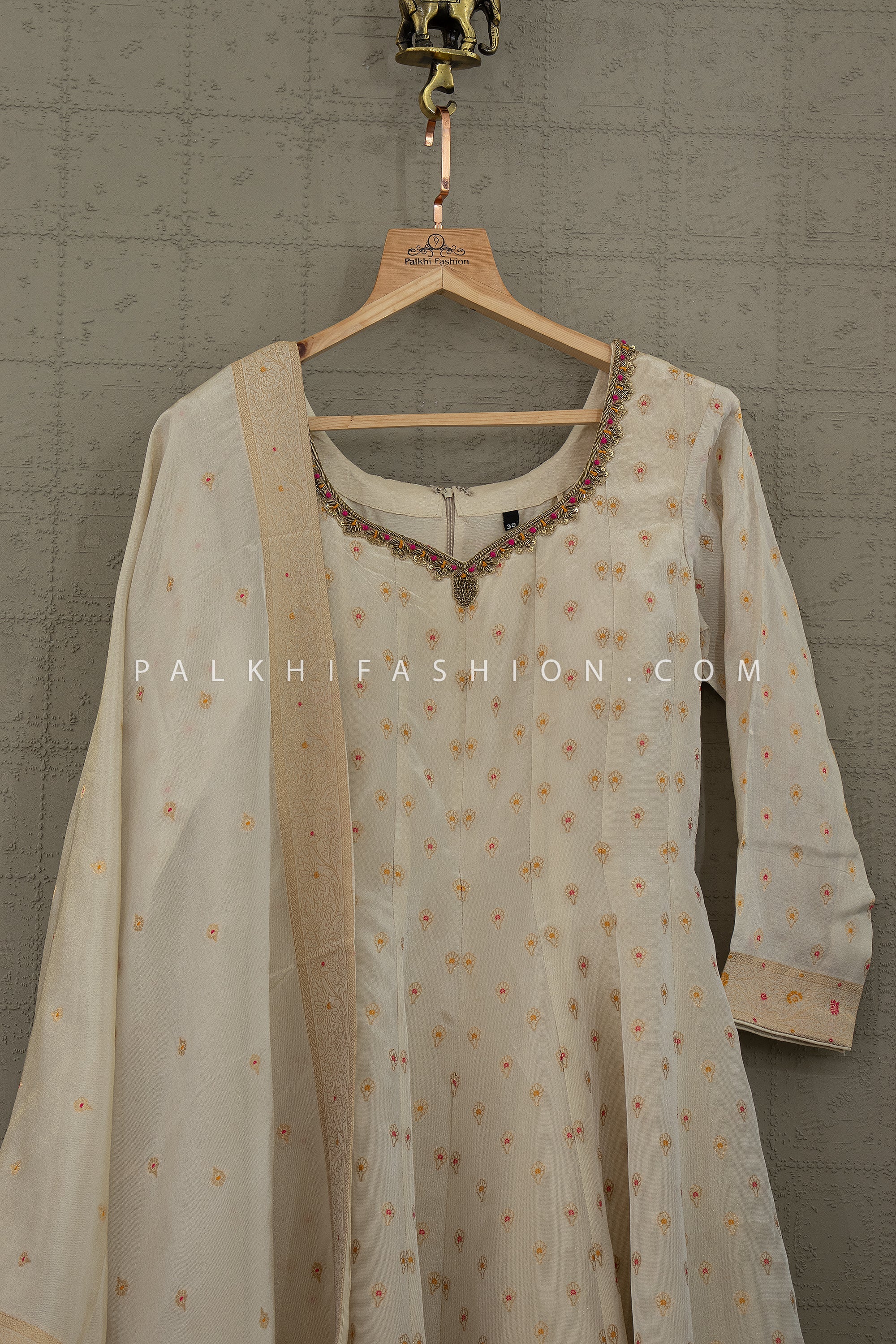 Ivory Royale — Pure Banarasi Weaving Anarkali Suit with Handwork