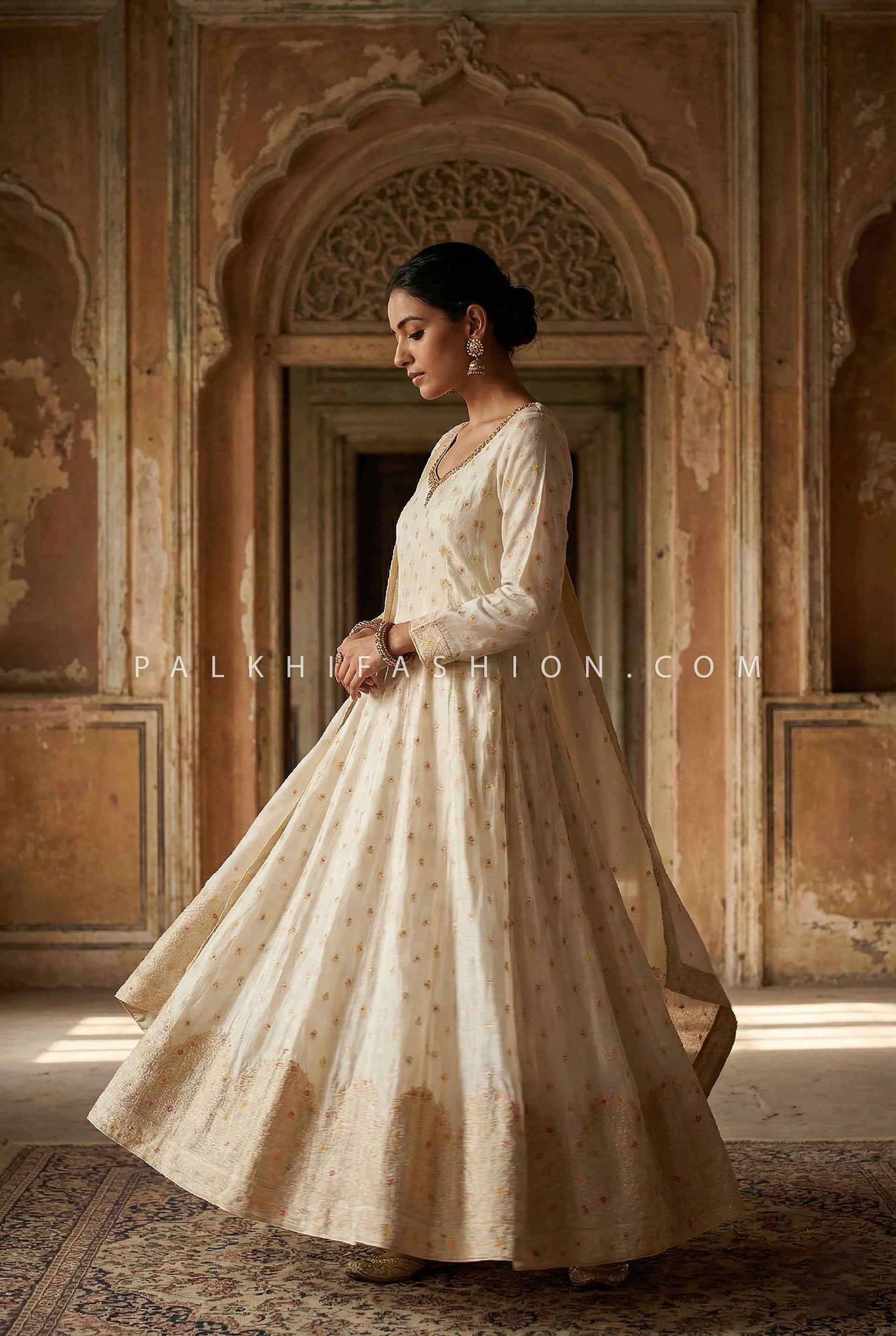 Ivory Banarasi Anarkali Suit | Palkhi Fashion Houston Ivory Banarasi Anarkali Suit | Palkhi Fashion Houston