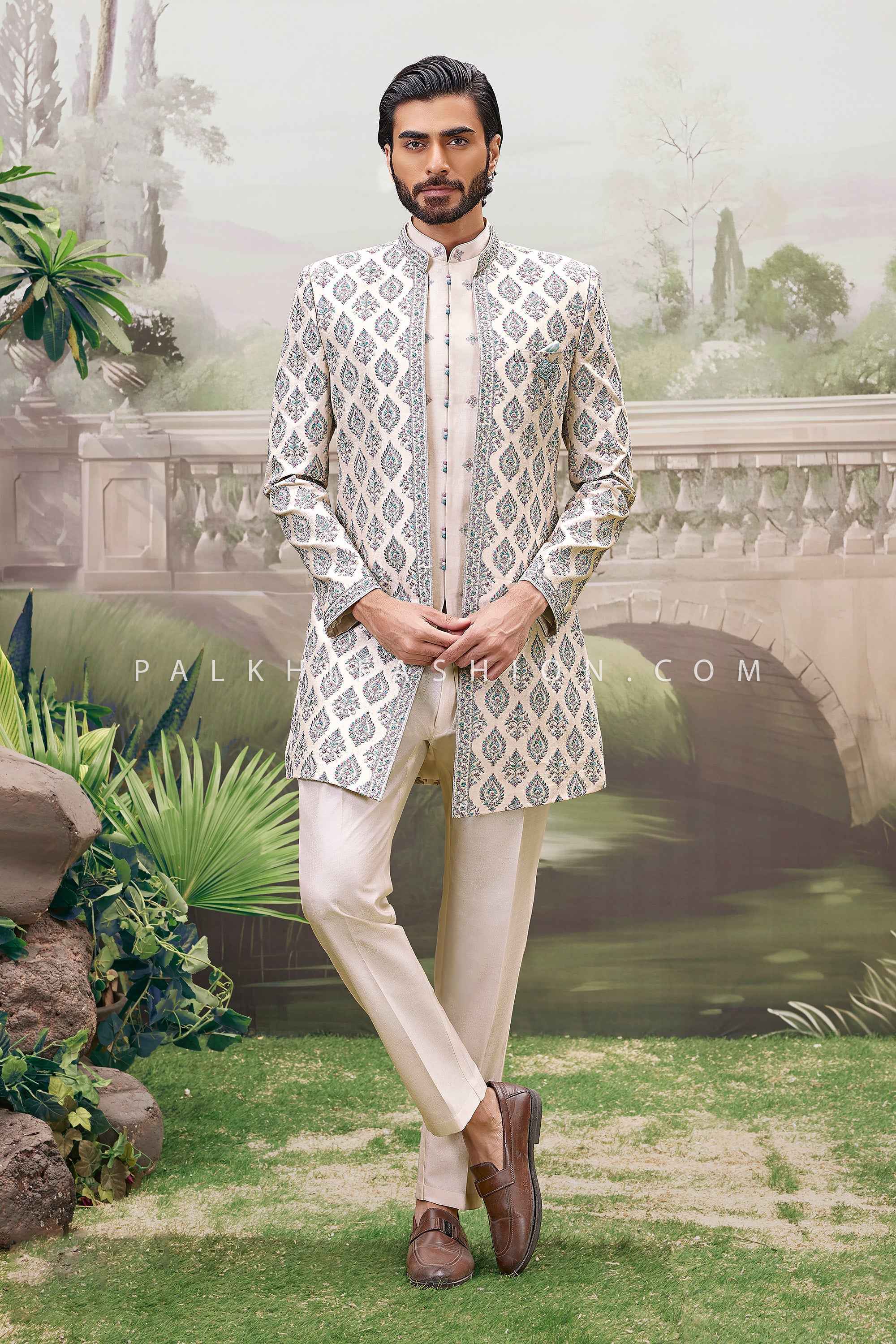 Ivory Mint Jacket Kurta Set Men