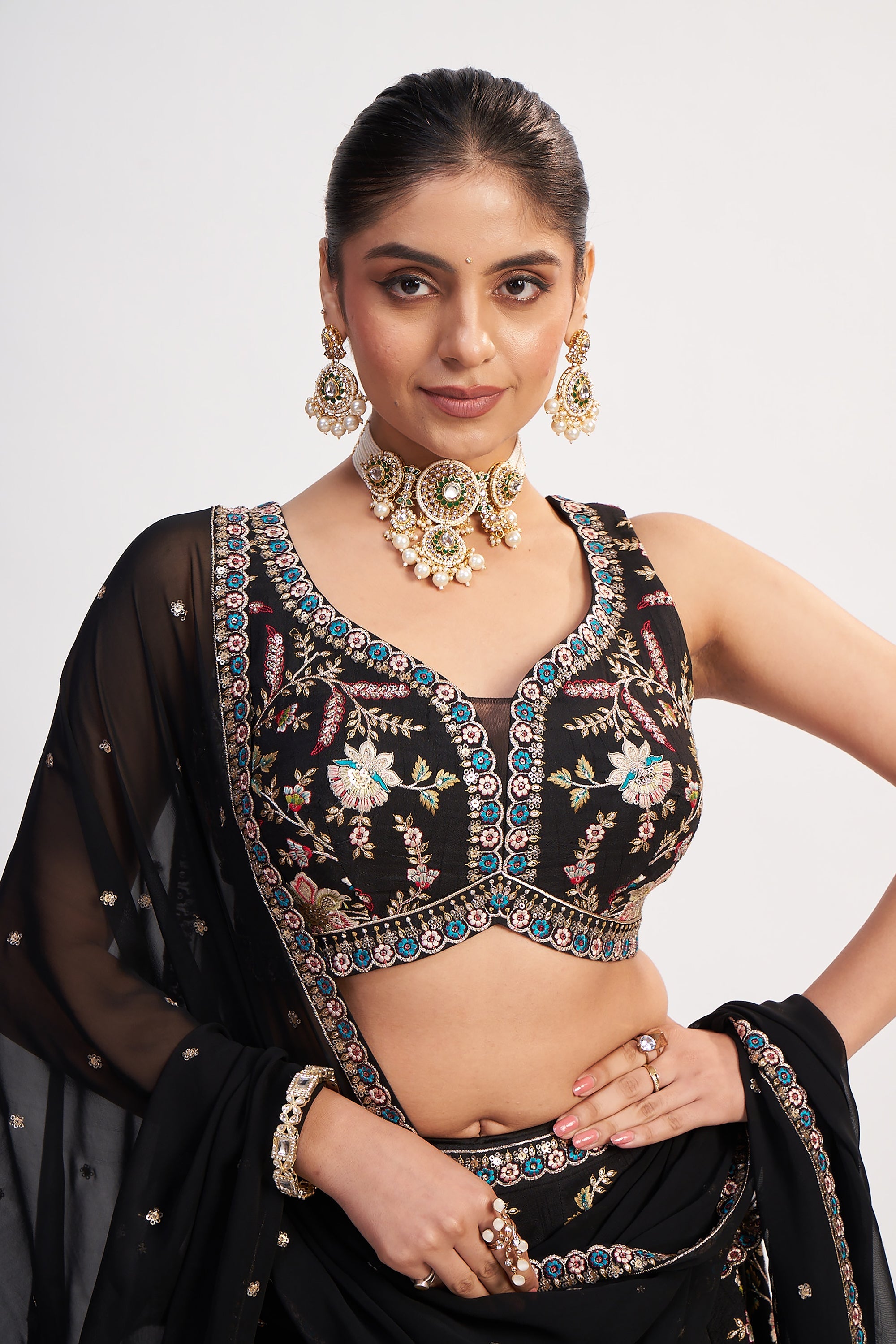 Jet Black Multicolor Thread & Handwork Designer Lehenga Choli | Palkhi Fashion USA