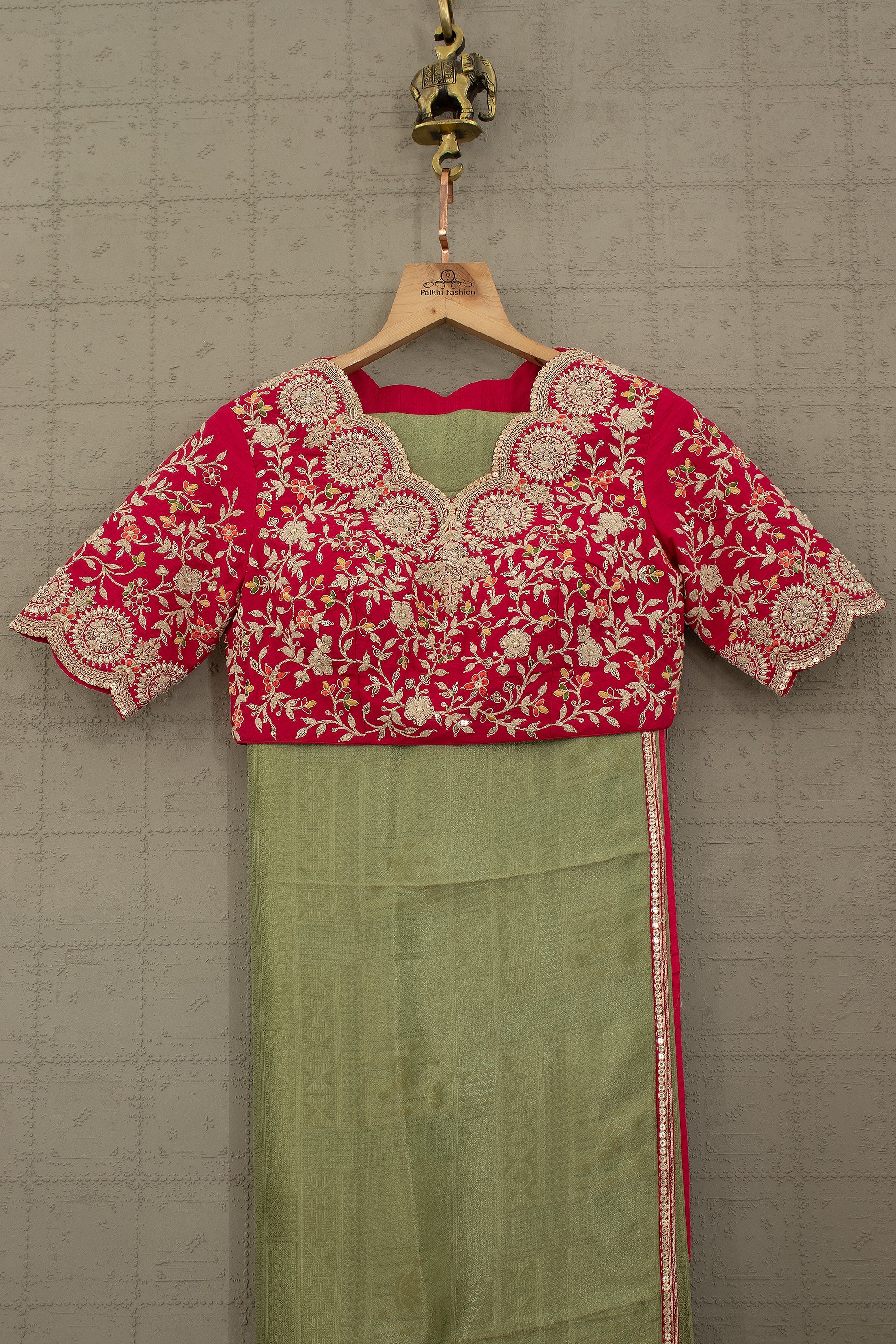 Kanjivaram - Inspired Saree with Heavy Embroidered Blouse – Palkhi Fashion Houston