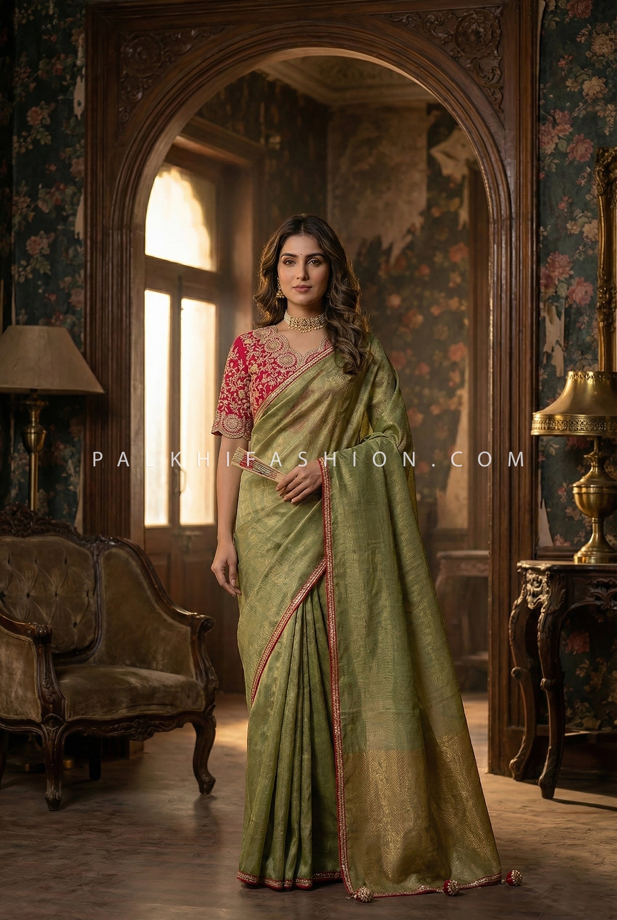 Kanjivaram - Inspired Saree with Heavy Embroidered Blouse – Palkhi Fashion Houston