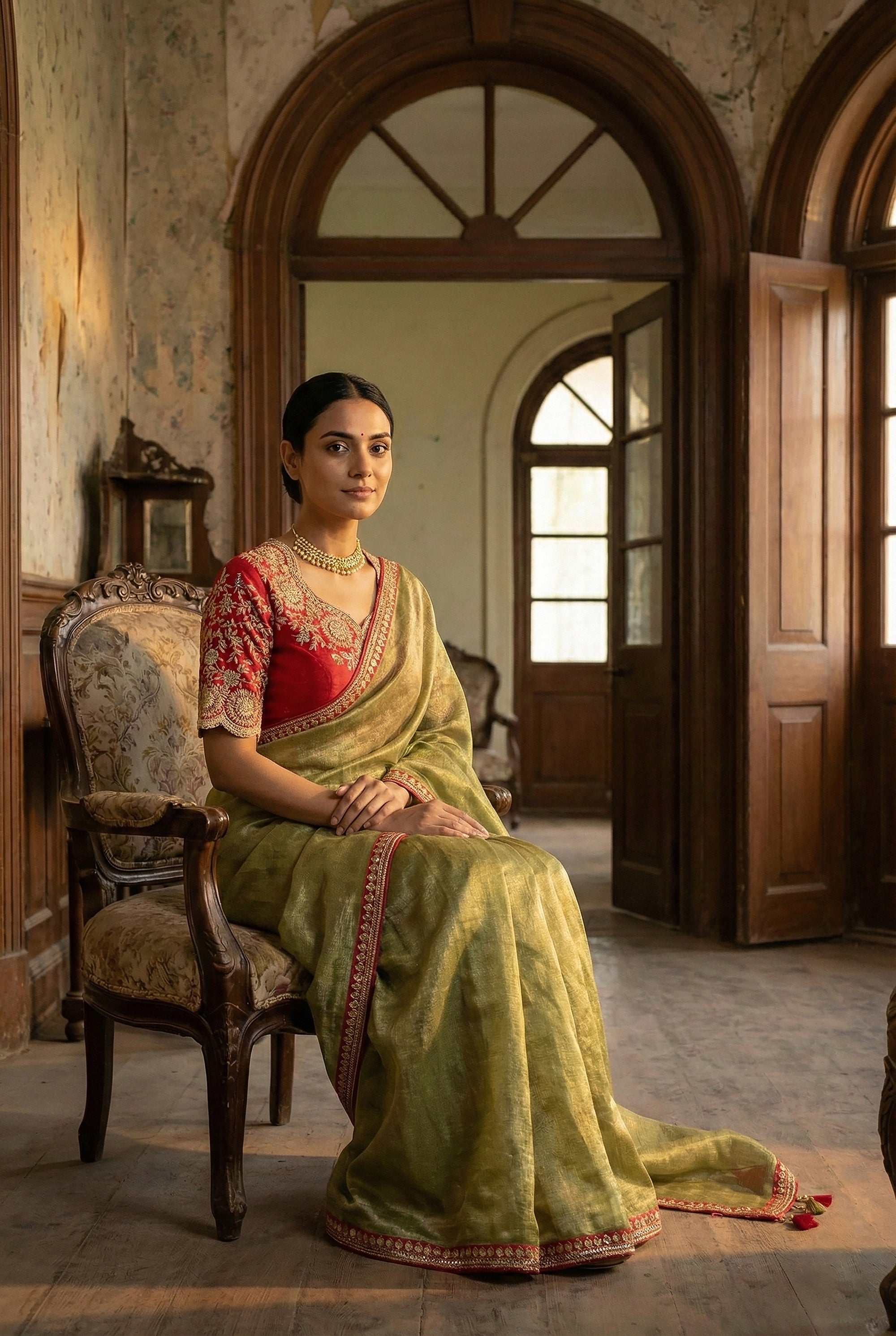 Kanjivaram - Inspired Saree with Heavy Embroidered Blouse – Palkhi Fashion Houston