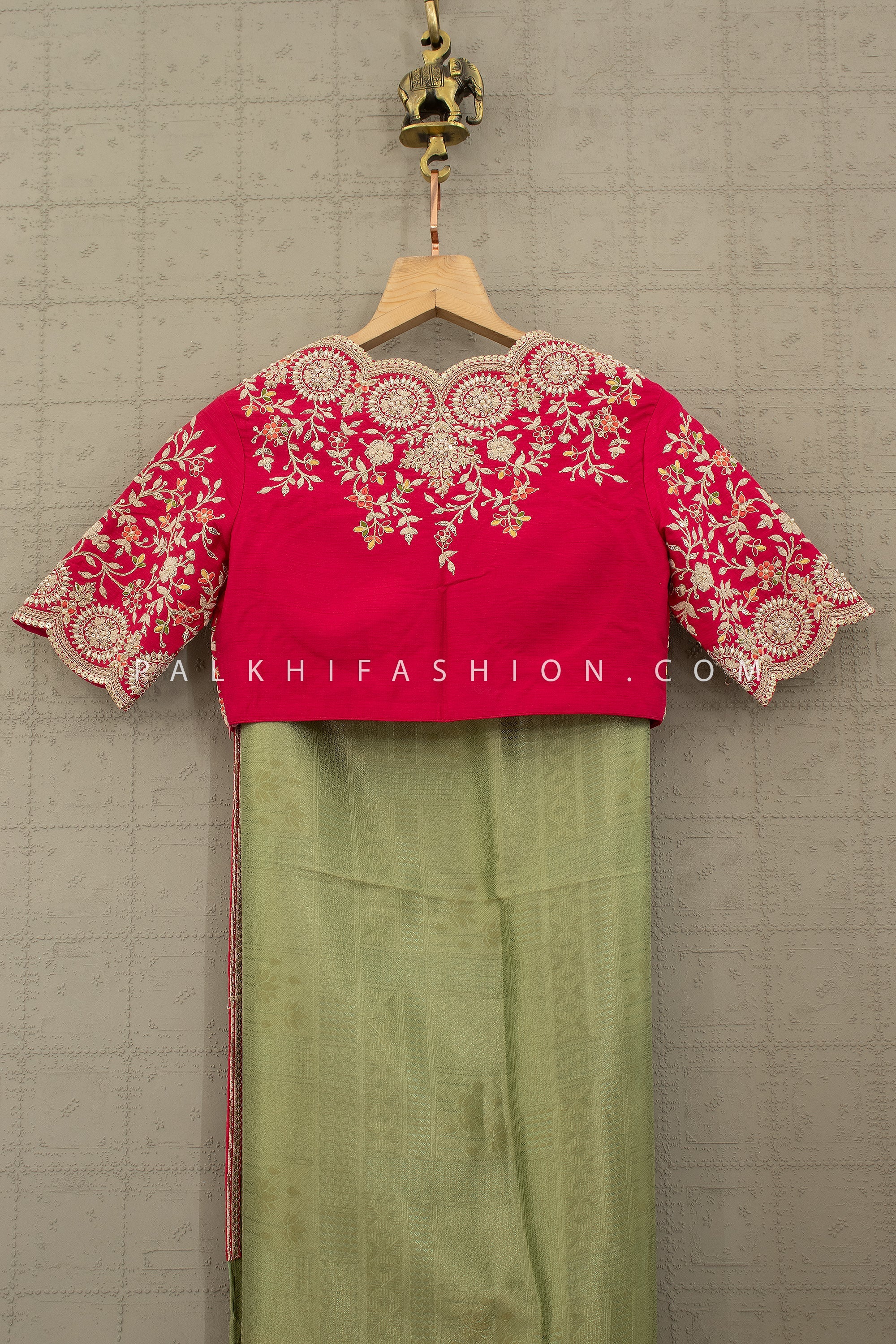 Kanjivaram - Inspired Saree with Heavy Embroidered Blouse – Palkhi Fashion Houston
