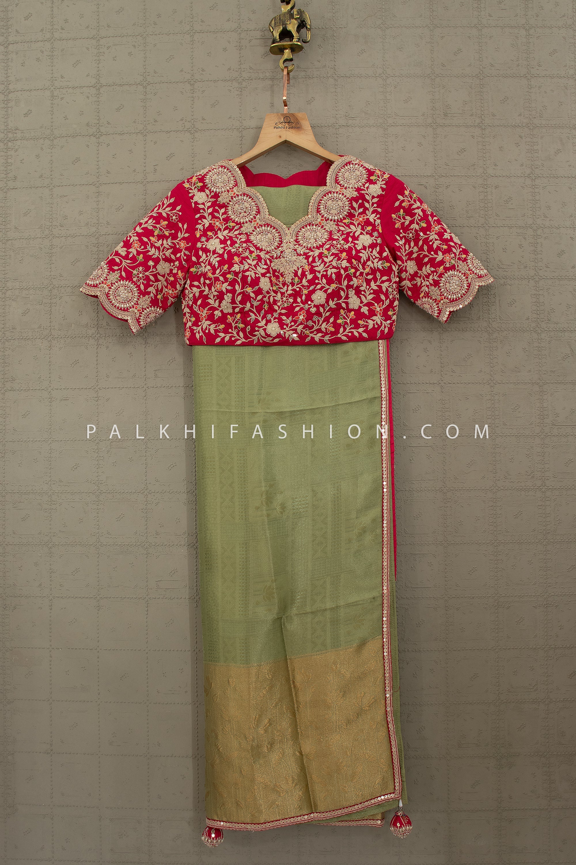 Kanjivaram - Inspired Saree with Heavy Embroidered Blouse – Palkhi Fashion Houston