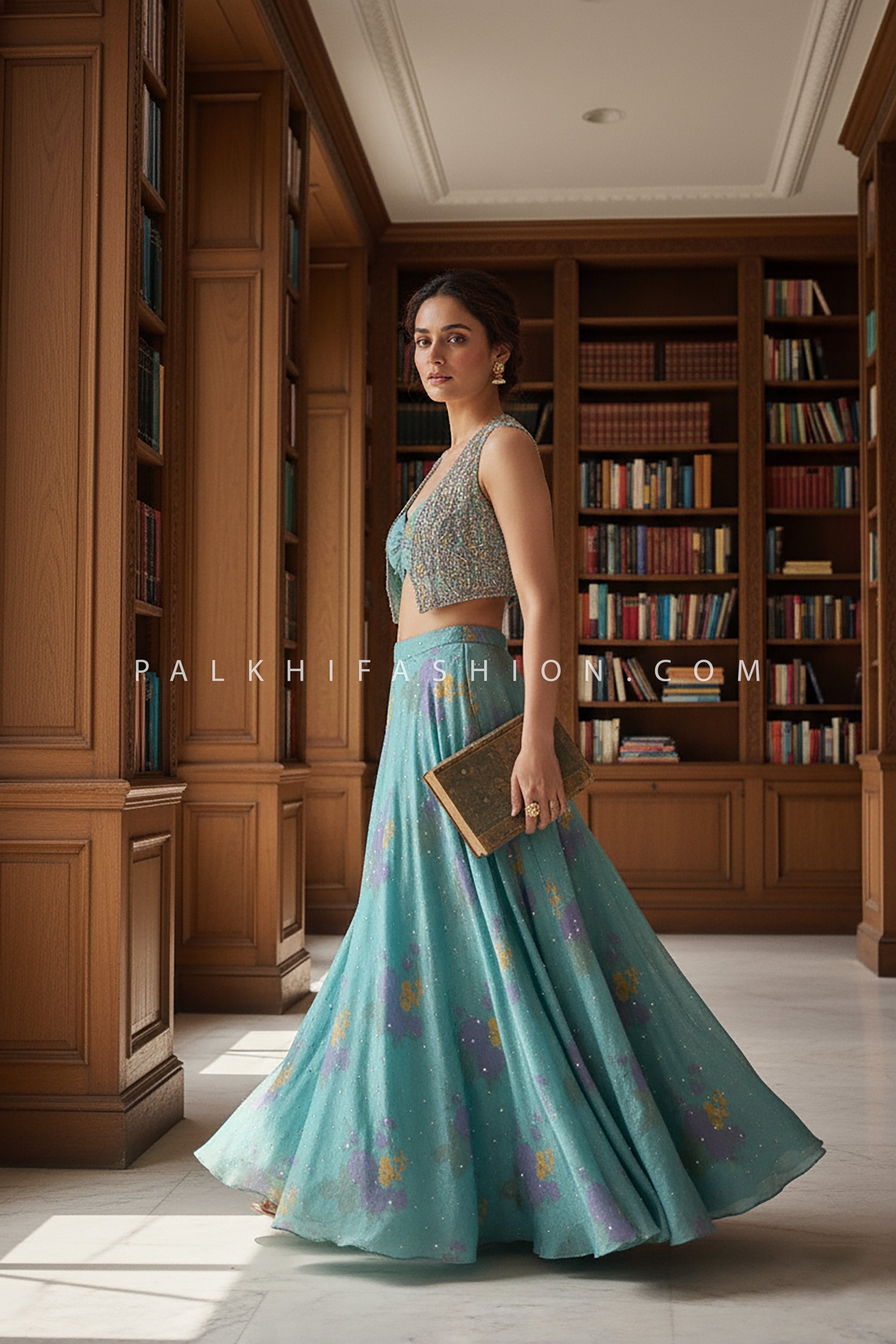 Lagoon Lite: Teal Blue Palazzo Outfit with Beaded Embroidered Jacket – Palkhi Fashion