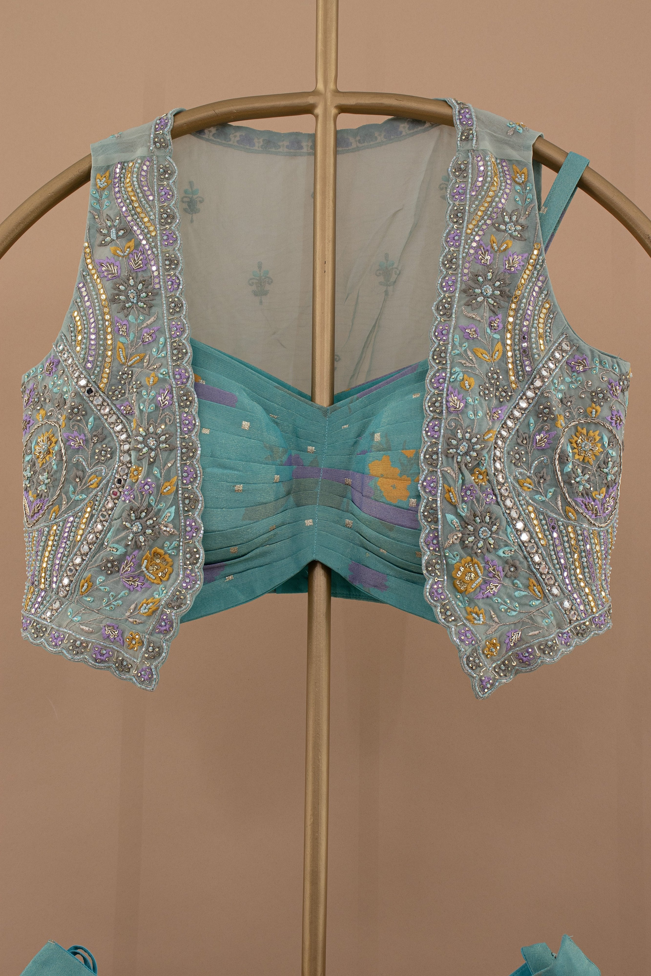 Lagoon Lite: Teal Blue Palazzo Outfit with Beaded Embroidered Jacket – Palkhi Fashion