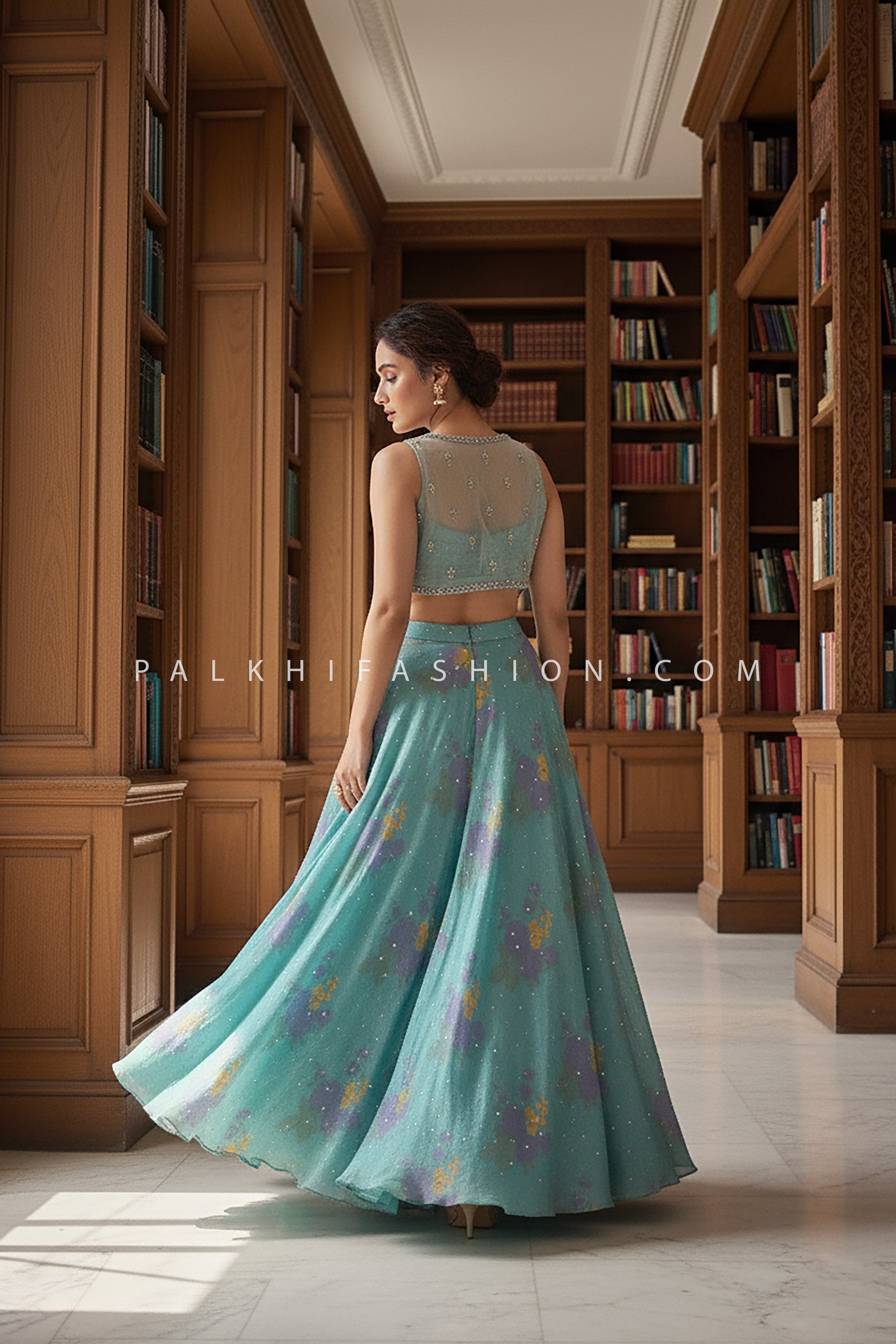 Lagoon Lite: Teal Blue Palazzo Outfit with Beaded Embroidered Jacket – Palkhi Fashion