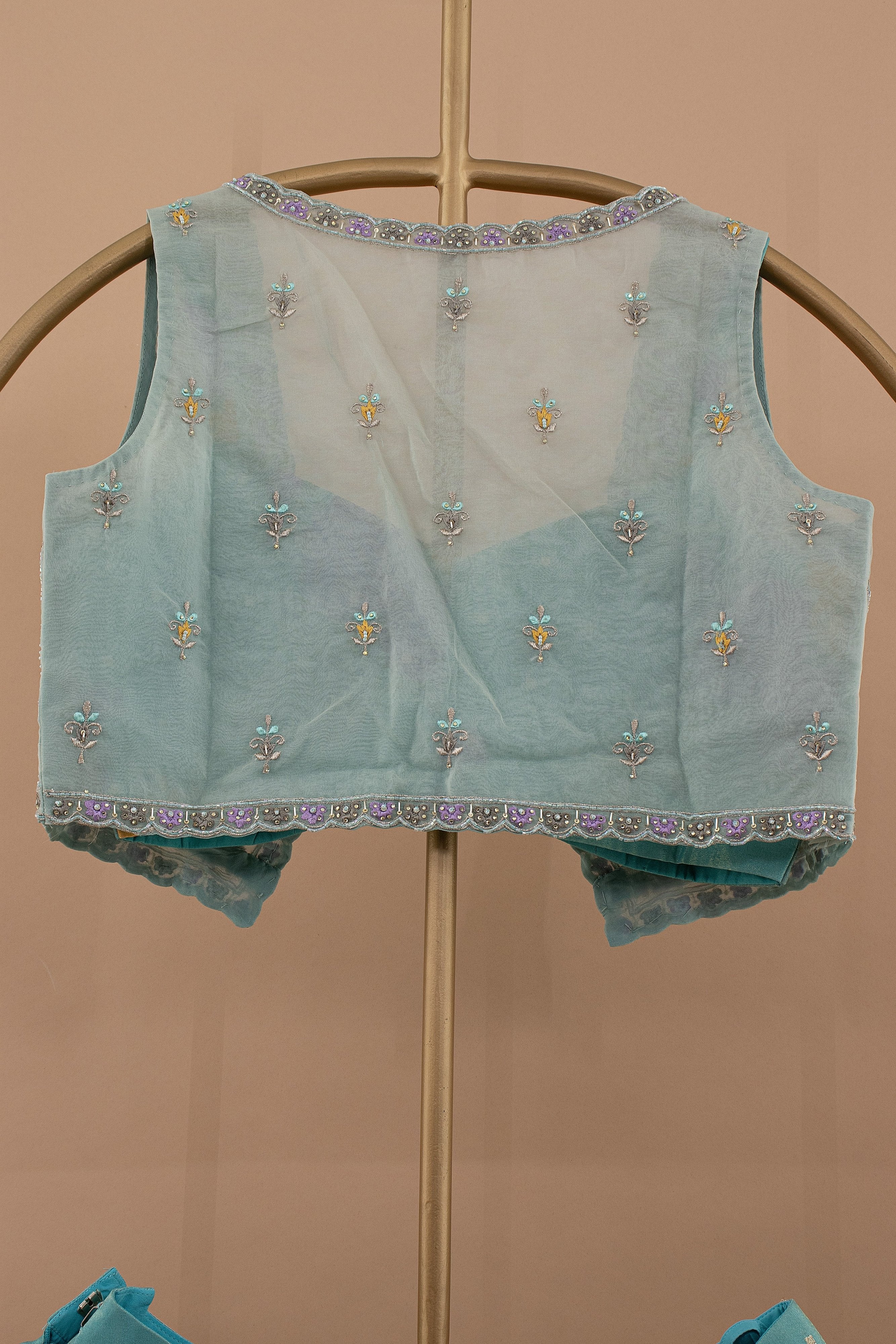 Lagoon Lite: Teal Blue Palazzo Outfit with Beaded Embroidered Jacket – Palkhi Fashion