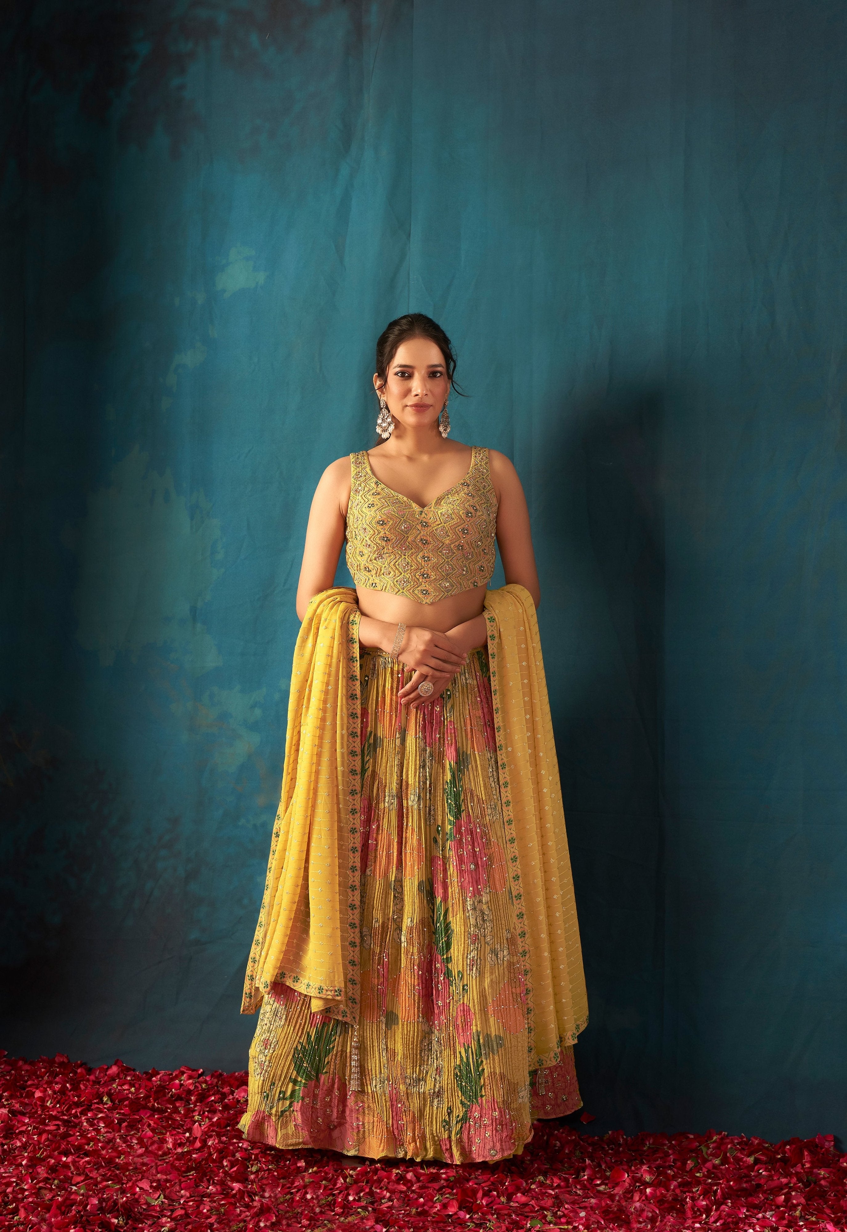 Lavish Yellow Lehenga Choli with Floral & Hand Embroidery – Palkhi Fashion