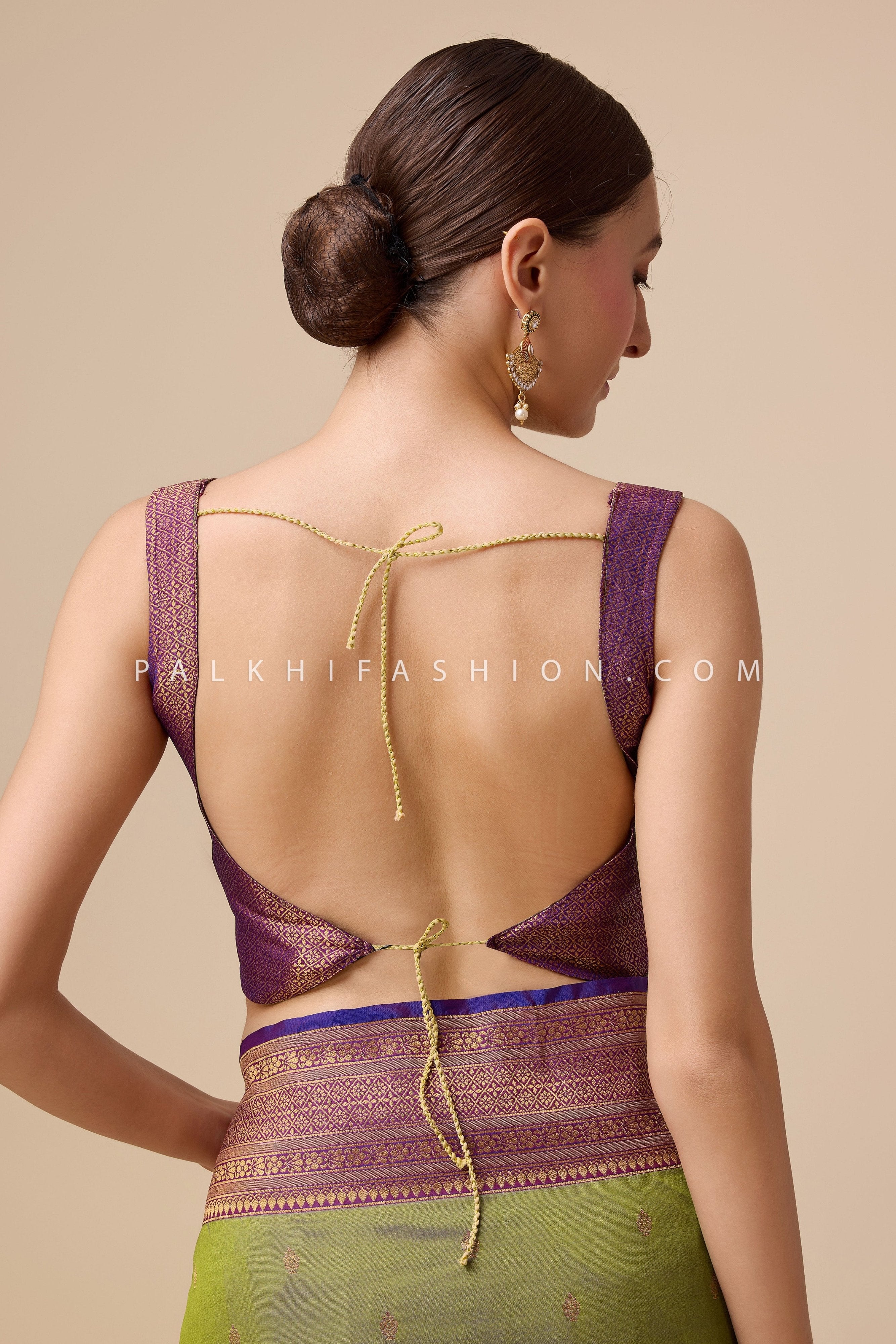Light Mehndi Kanjivaram Saree with Elegant Motifs and Border – Palkhi Fashion