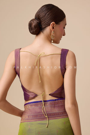 Light Mehndi Kanjivaram Saree with Elegant Motifs and Border – Palkhi Fashion