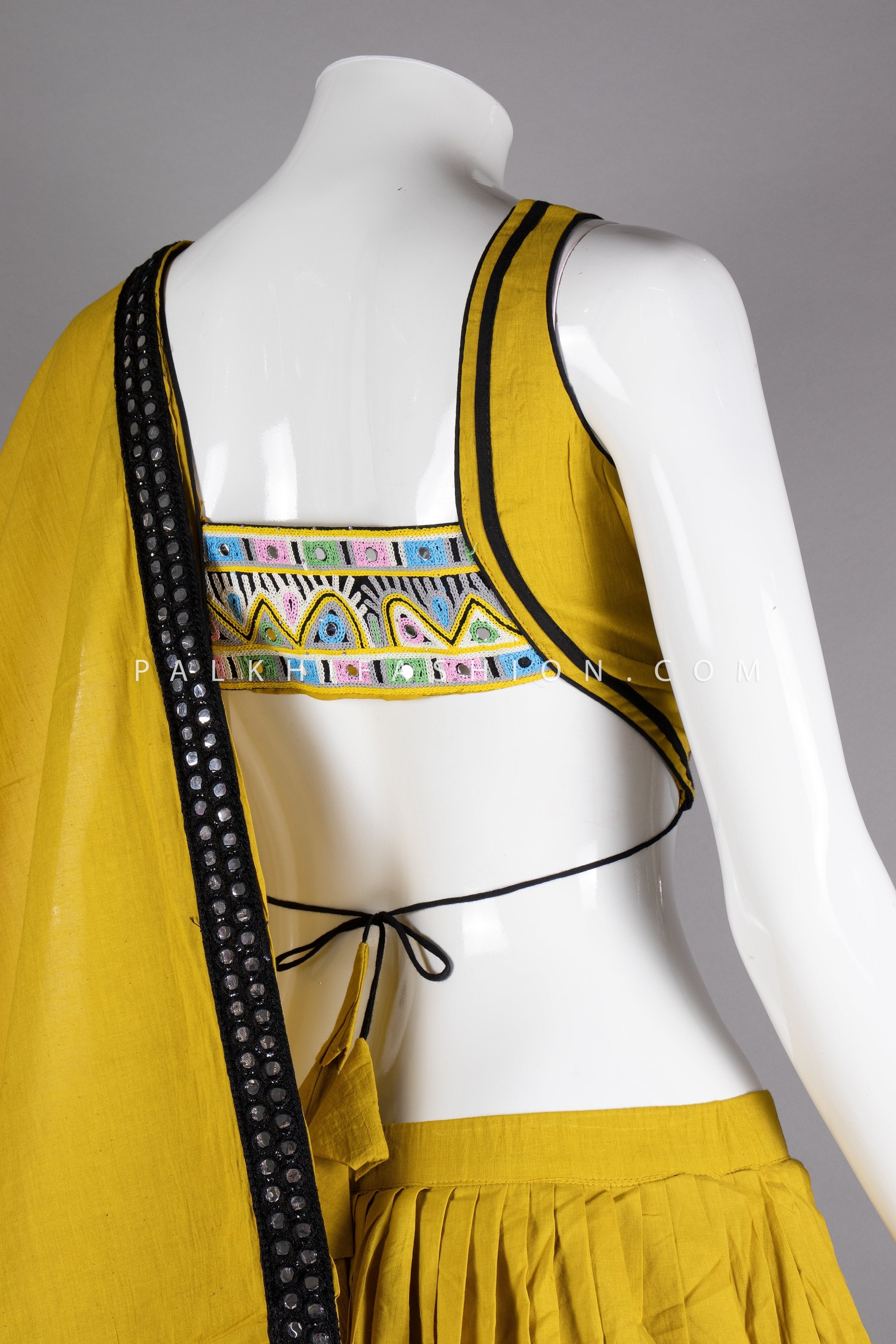 Light Mustard Yellow Navratri Chaniya Choli with Mirror & Kasab Work – Palkhi Fashion