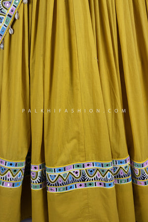 Light Mustard Yellow Navratri Chaniya Choli with Mirror & Kasab Work – Palkhi Fashion