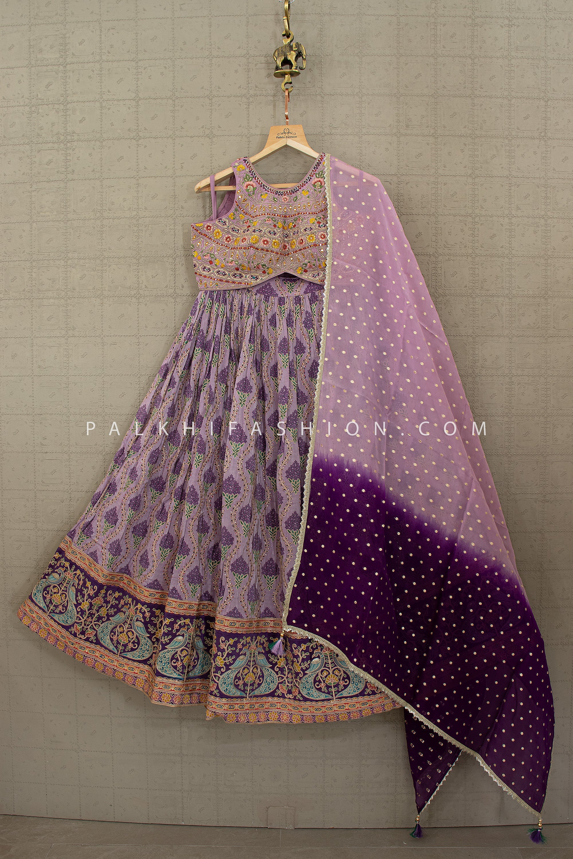 Lilac Reverie — Lavender Kashmiri - Inspired Embroidered Lehenga Choli | Palkhi Fashion