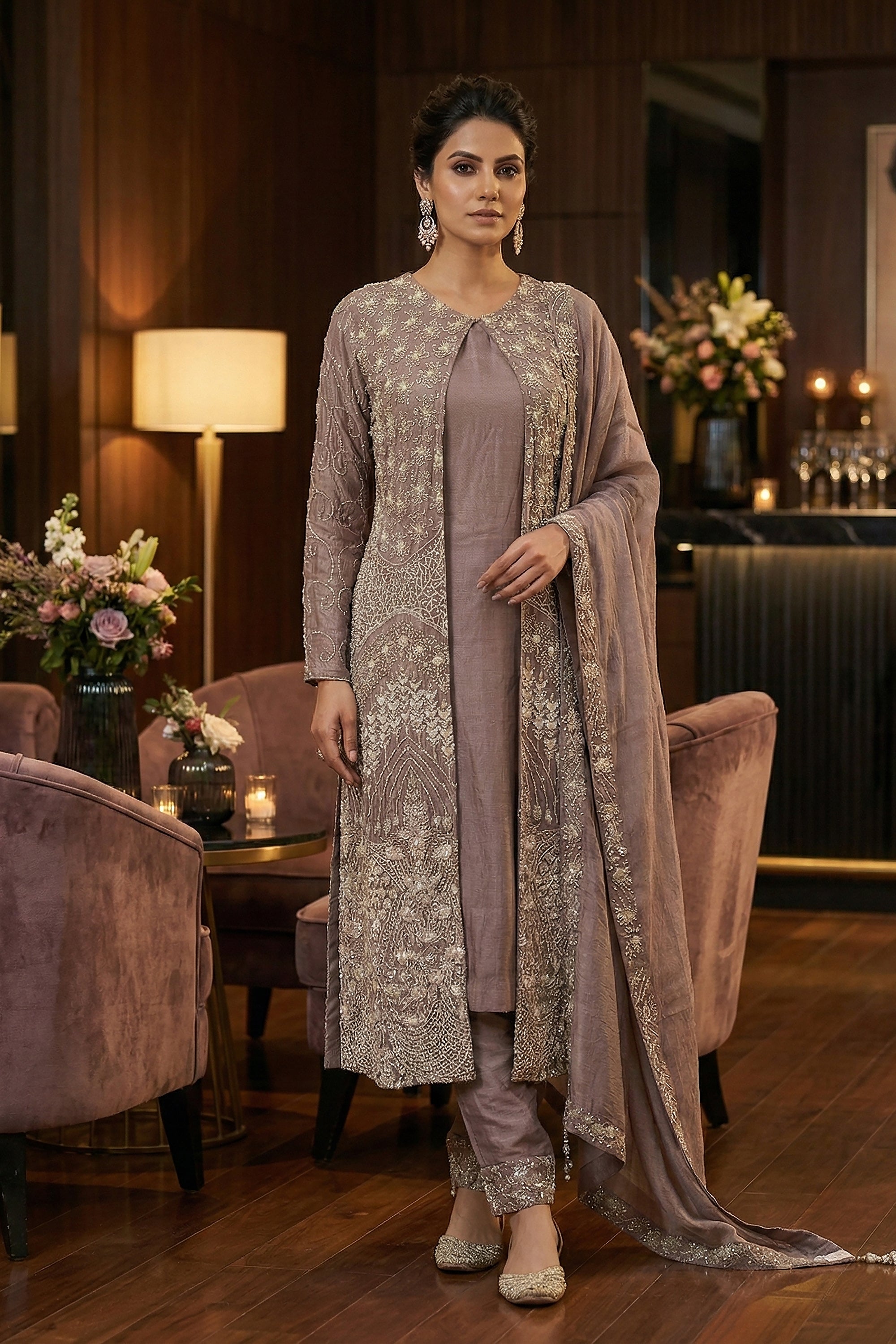 Luxe Mauve Glow – Designer Indo - Western 3 - Piece Set with Bead & Handwork – Palkhi Fashion