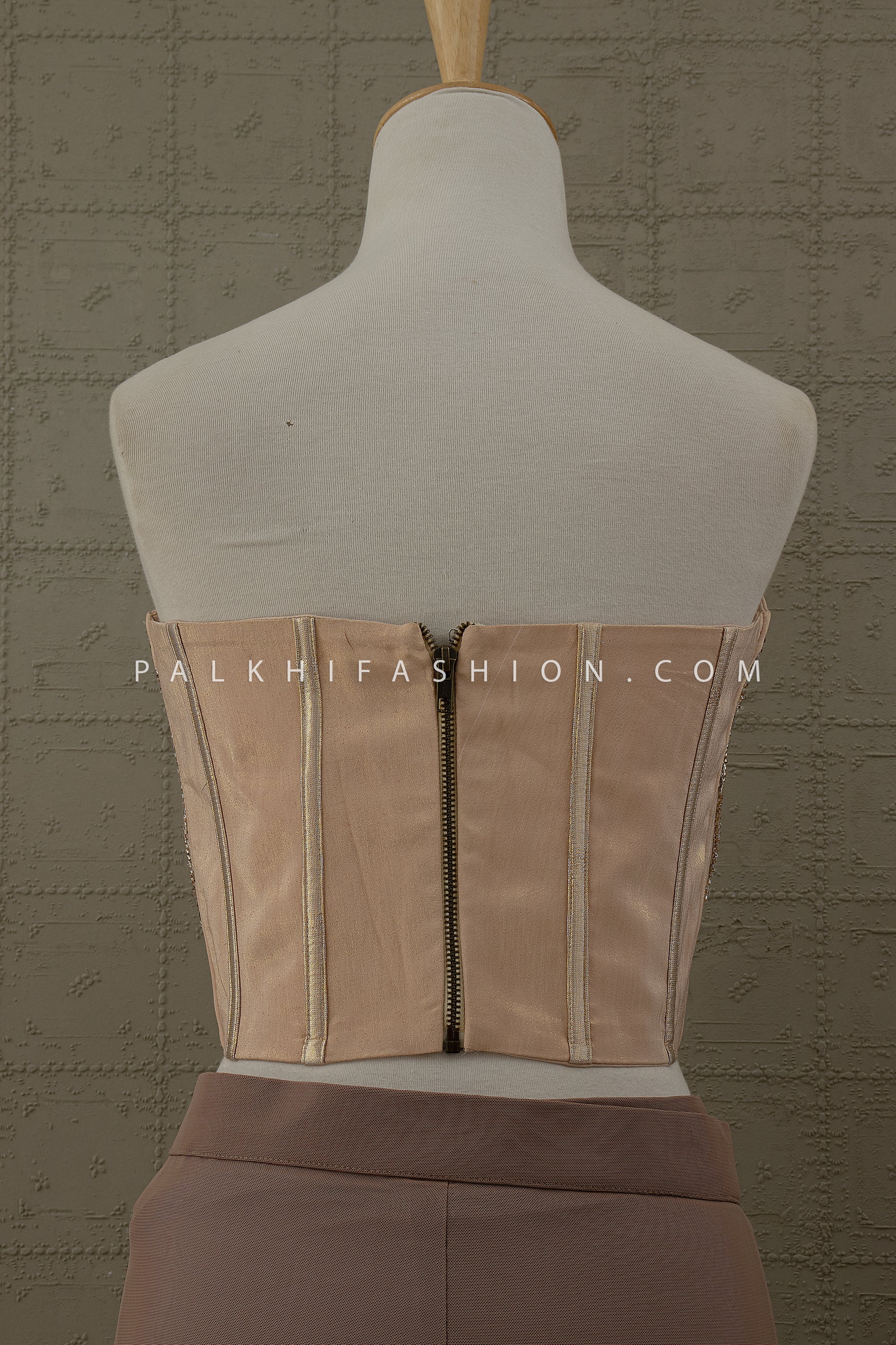 Luxe Mocha: Designer Cocktail Drape Saree with Hand Embellished Corset – Palkhi Fashion Houston