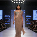 Luxe Mocha: Designer Cocktail Drape Saree with Hand Embellished Corset – Palkhi Fashion Houston