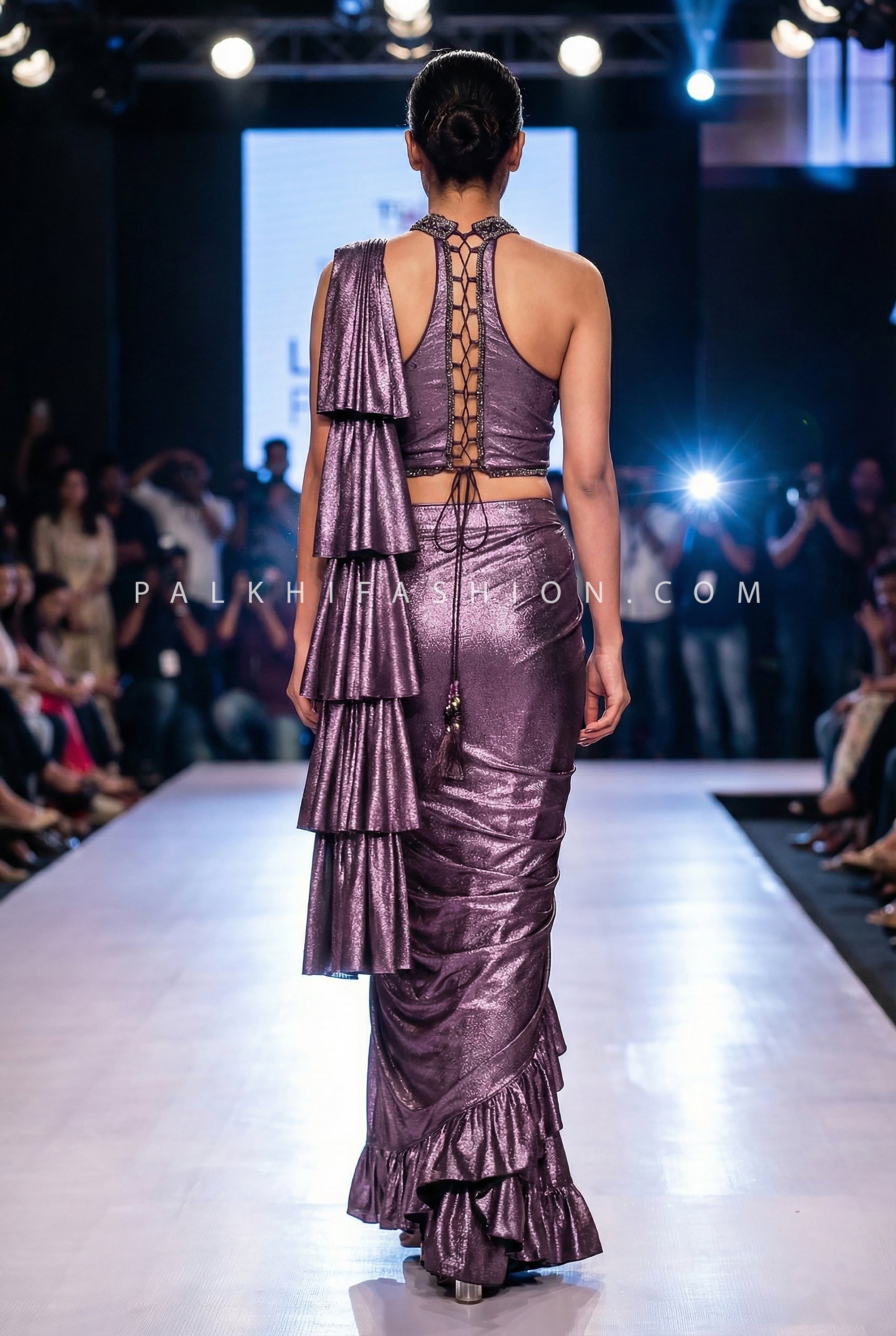 Luxe Purple Pre - Draped Saree with Sculpted Blouse | Palkhi Fashion Houston