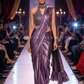 Luxe Purple Pre - Draped Saree with Sculpted Blouse | Palkhi Fashion Houston