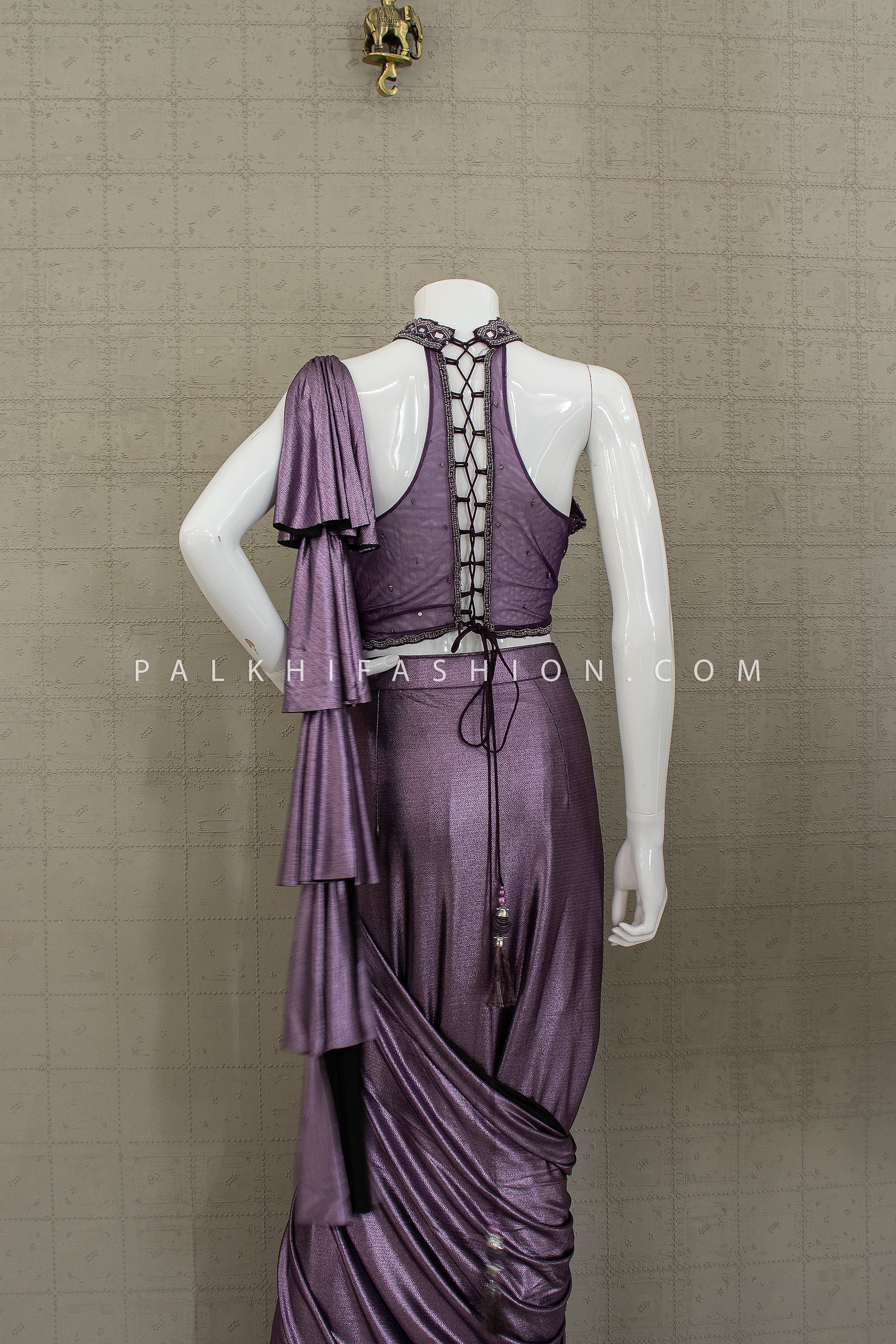Luxe Purple Pre - Draped Saree with Sculpted Blouse | Palkhi Fashion Houston
