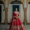 Luxurious Red Silk Bridal Lehenga Choli with Embellished Blouse – Palkhi Fashion
