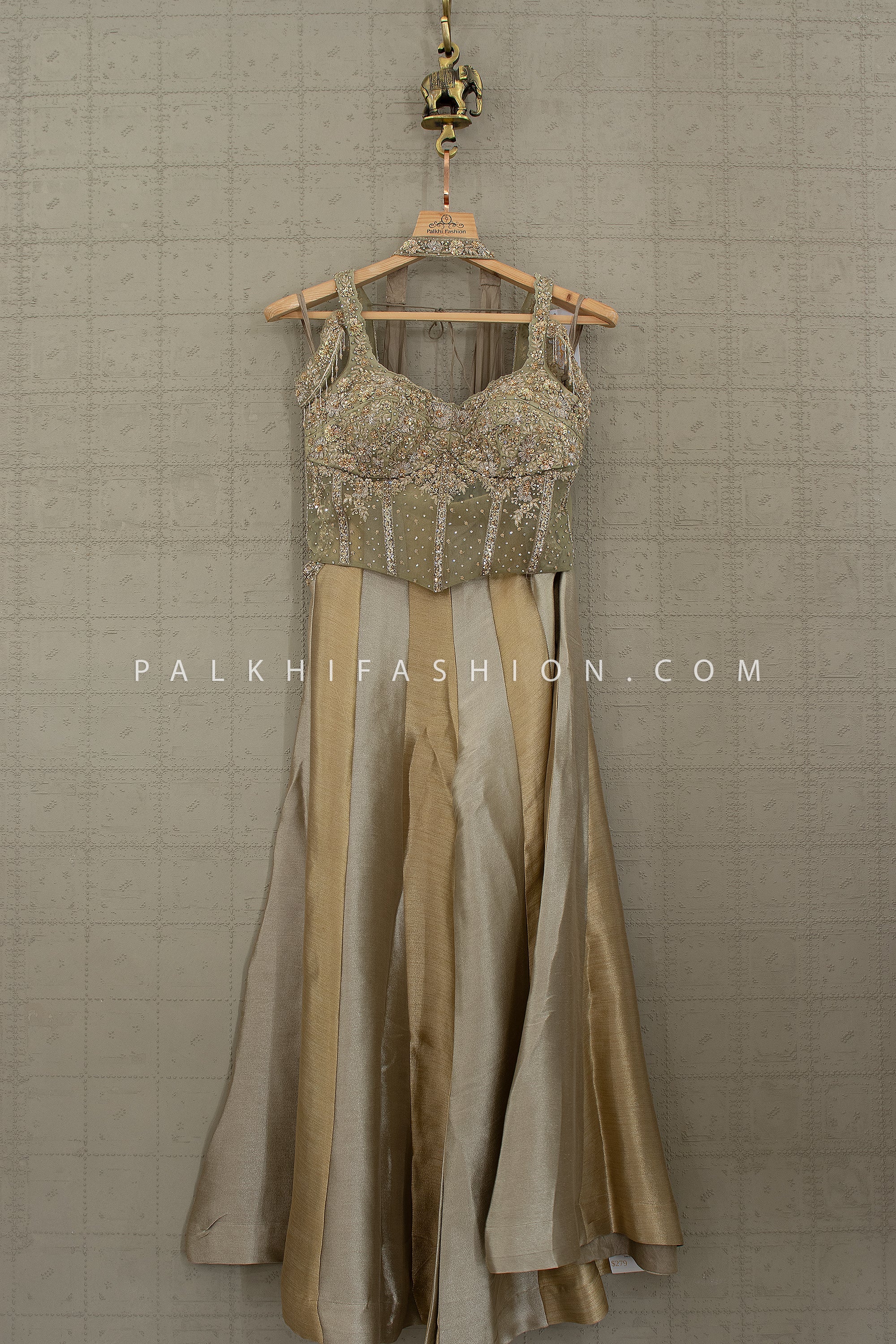 Luxury Silk Palazzo Set with Hand - Embroidered Corset Top | Palkhi Fashion Houston